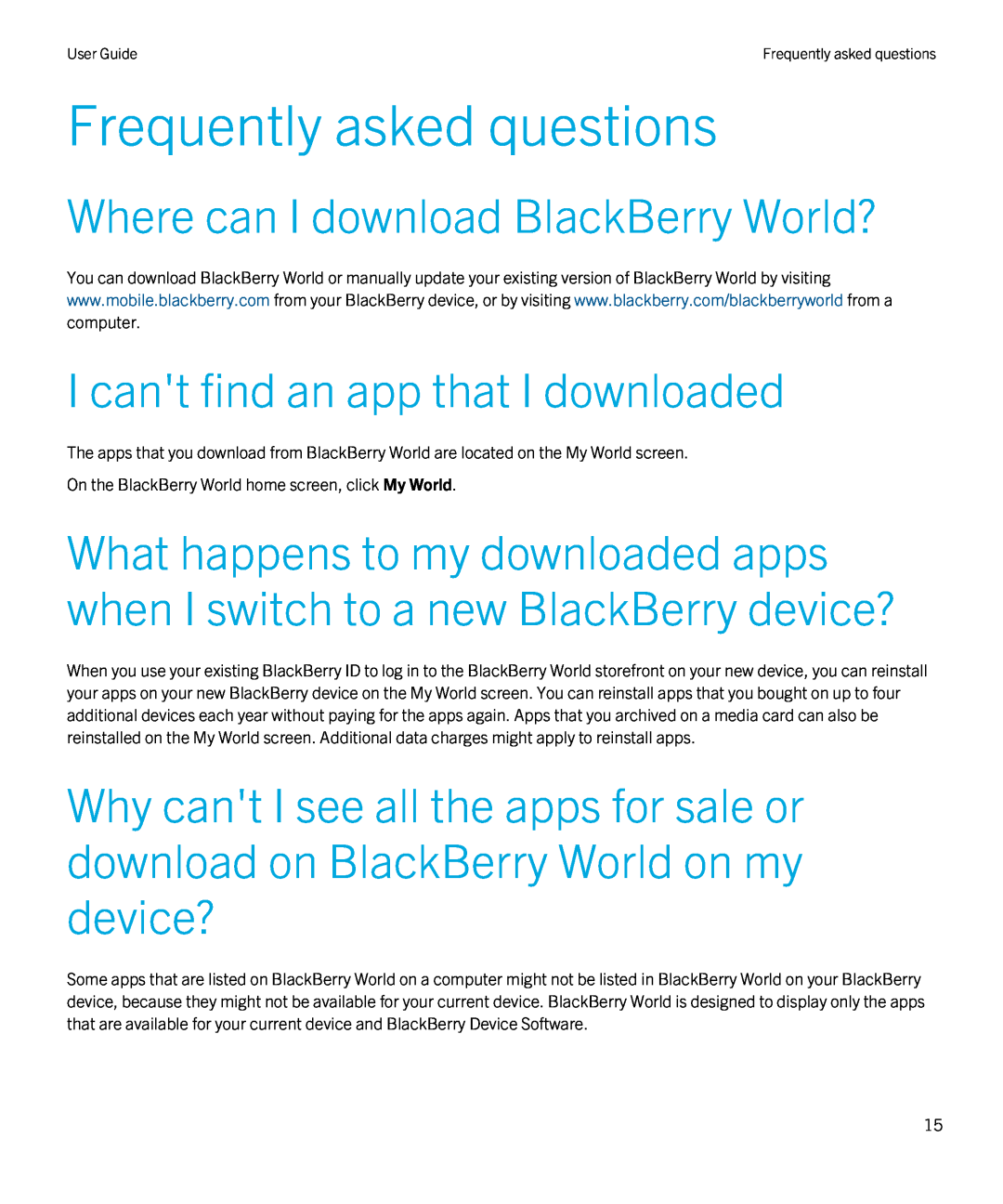 Blackberry 4.3 Frequently asked questions, Where can I download BlackBerry World?, I cant find an app that I downloaded 