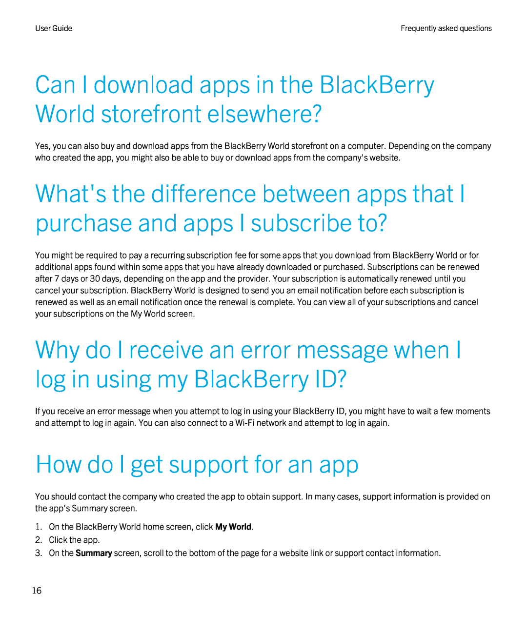 Blackberry 4.3 manual Can I download apps in the BlackBerry World storefront elsewhere?, How do I get support for an app 