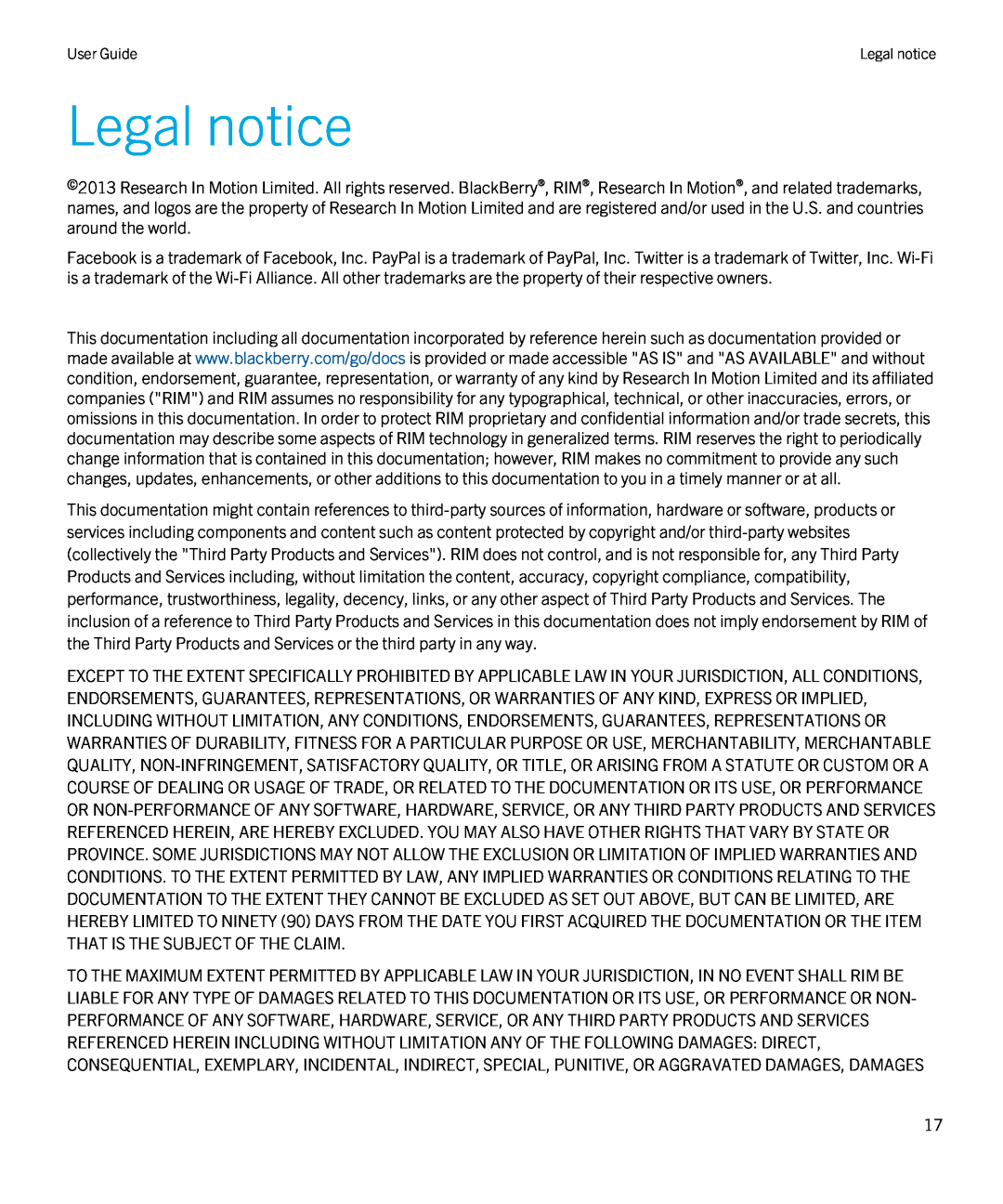 Blackberry 4.3 manual Legal notice 