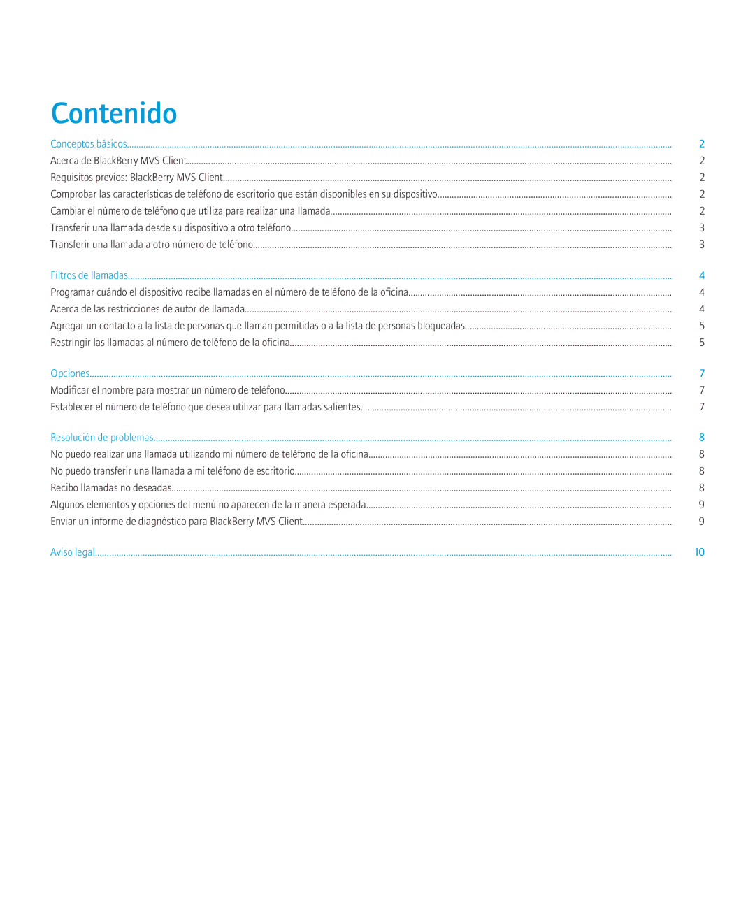 Blackberry 4.6.1 manual Contenido, Conceptos básicos 