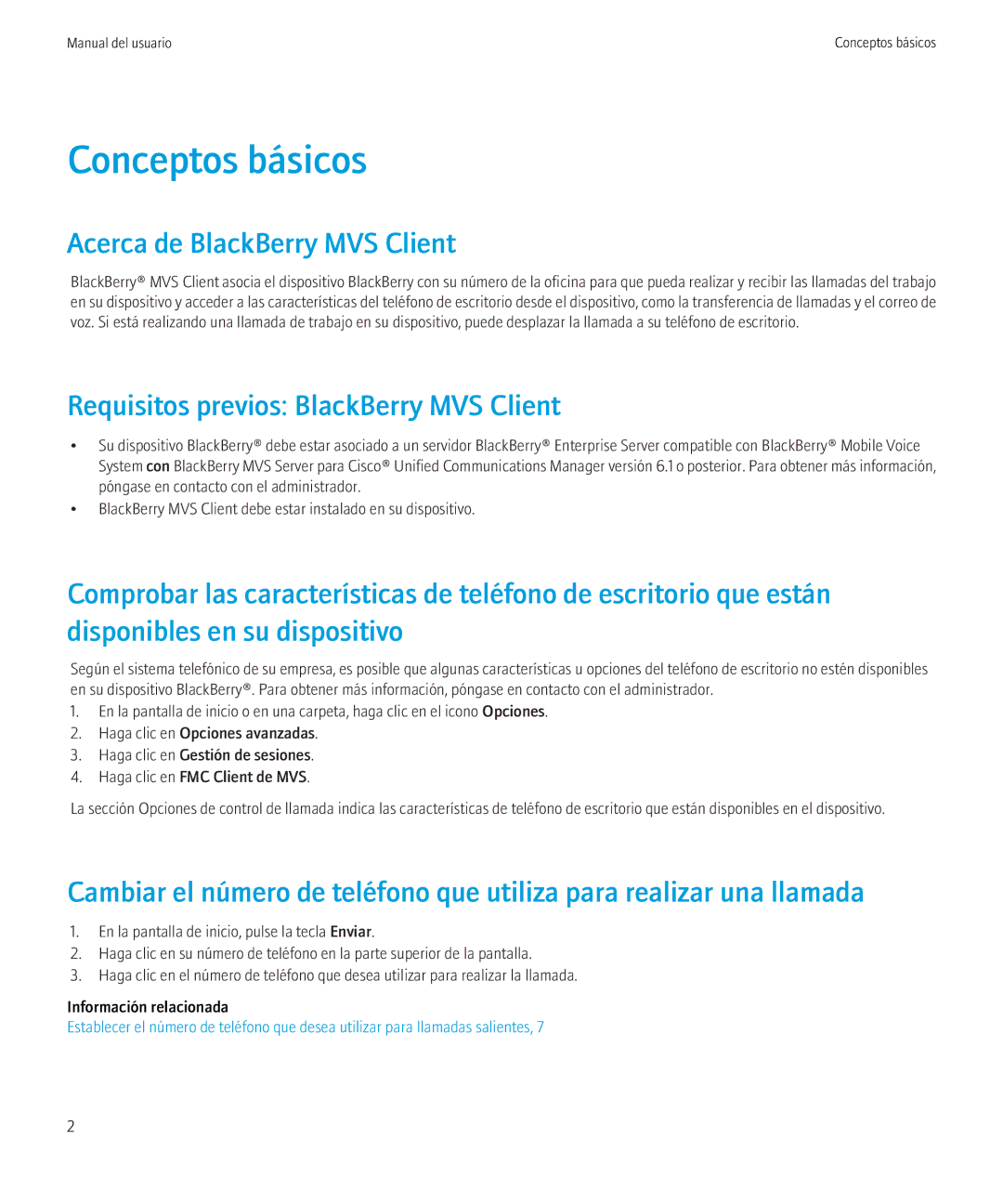 Blackberry 4.6.1 manual Conceptos básicos, Acerca de BlackBerry MVS Client, Requisitos previos BlackBerry MVS Client 