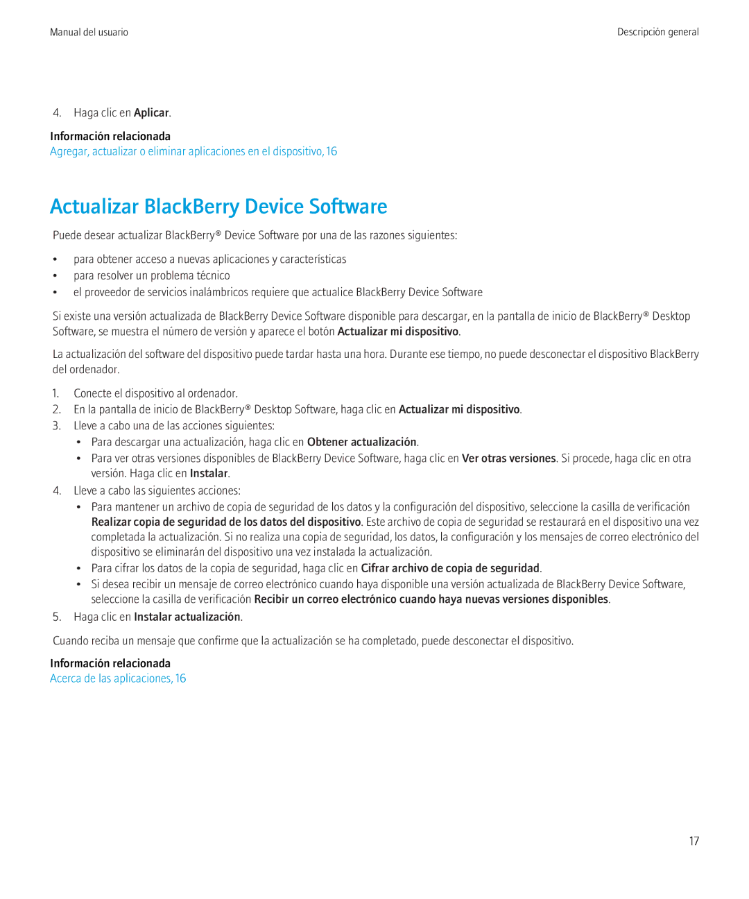 Blackberry 6.0.0 manual Actualizar BlackBerry Device Software 