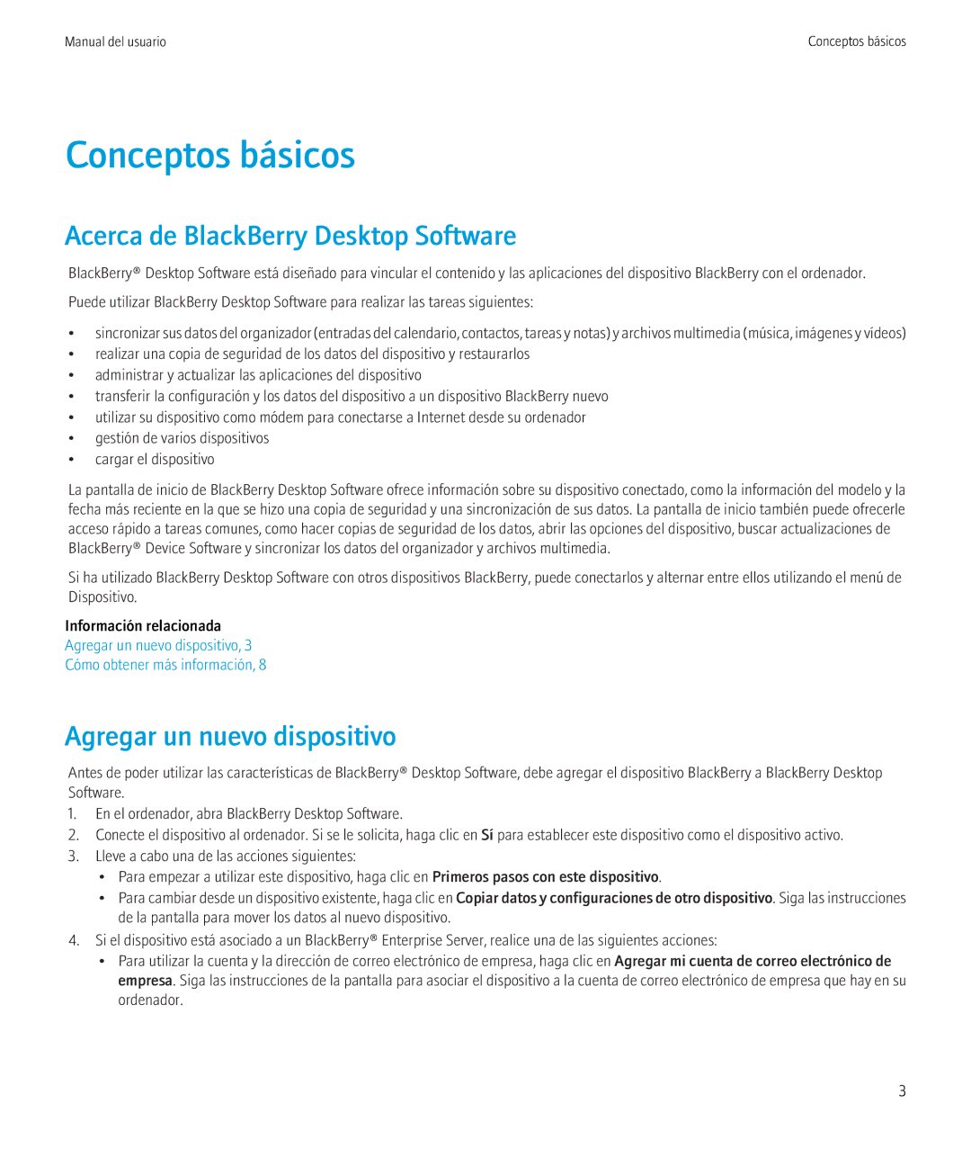 Blackberry 6.0.0 manual Conceptos básicos, Acerca de BlackBerry Desktop Software, Agregar un nuevo dispositivo 