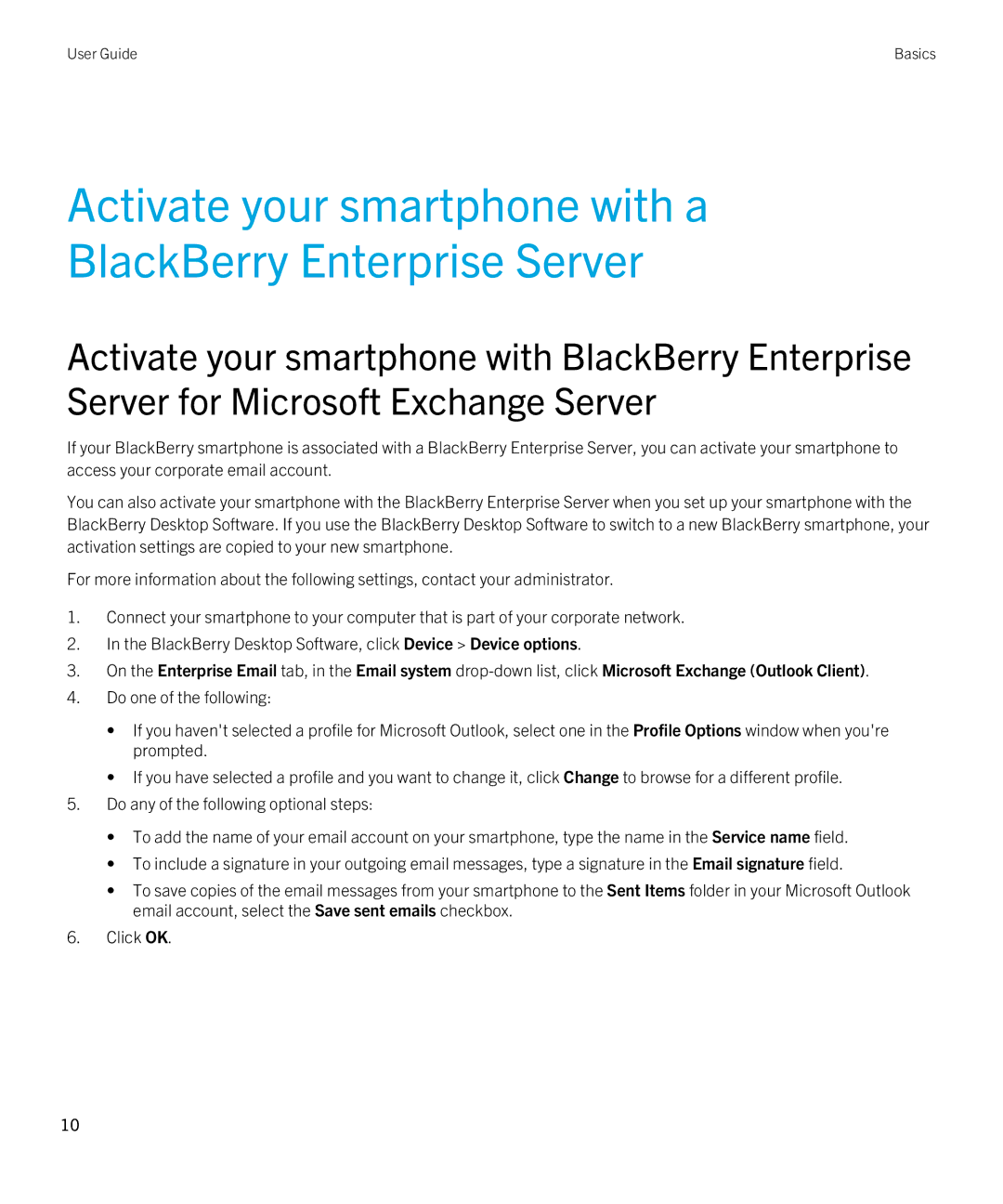 Blackberry 7.1 manual Activate your smartphone with a BlackBerry Enterprise Server 