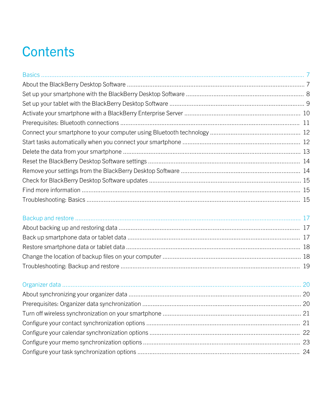 Blackberry 7.1 manual Contents 