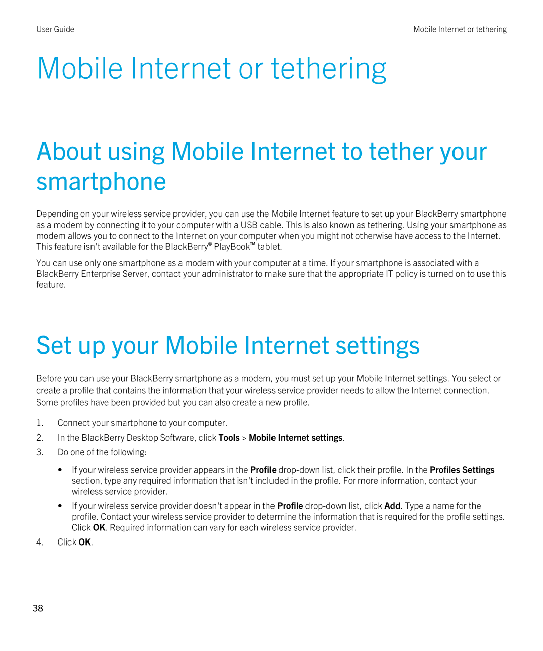 Blackberry 7.1 manual Mobile Internet or tethering, About using Mobile Internet to tether your smartphone 