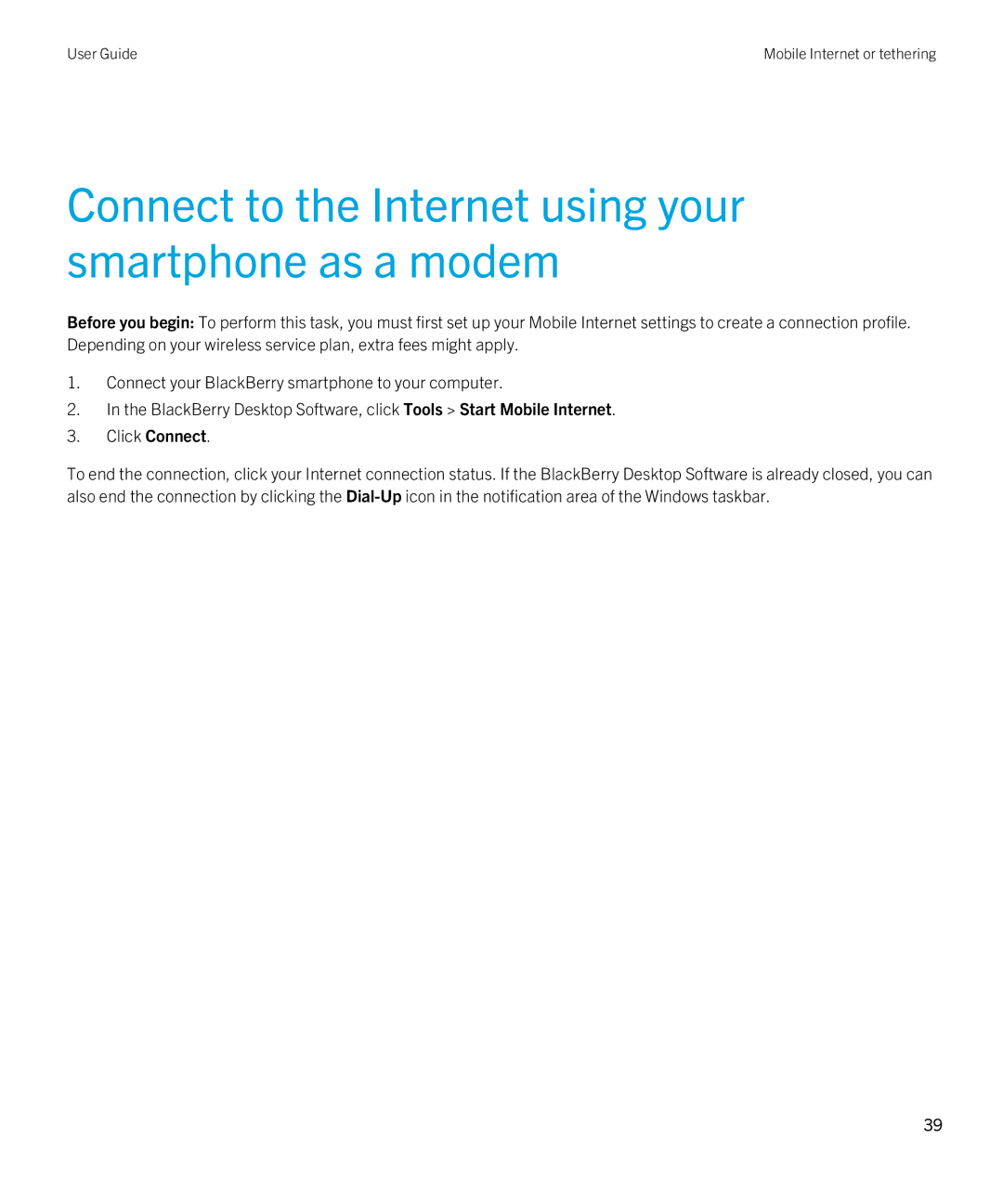 Blackberry 7.1 manual Connect to the Internet using your smartphone as a modem 