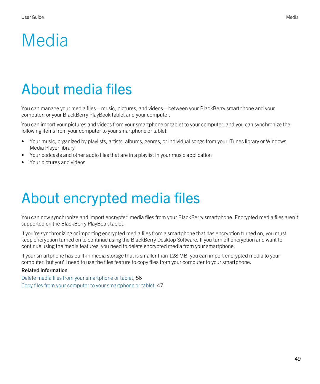 Blackberry 7.1 manual Media, About media files, About encrypted media files 