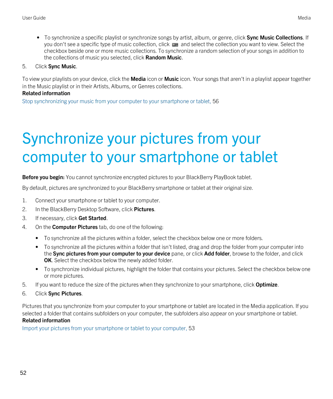 Blackberry 7.1 manual Click Sync Music, Click Sync Pictures 