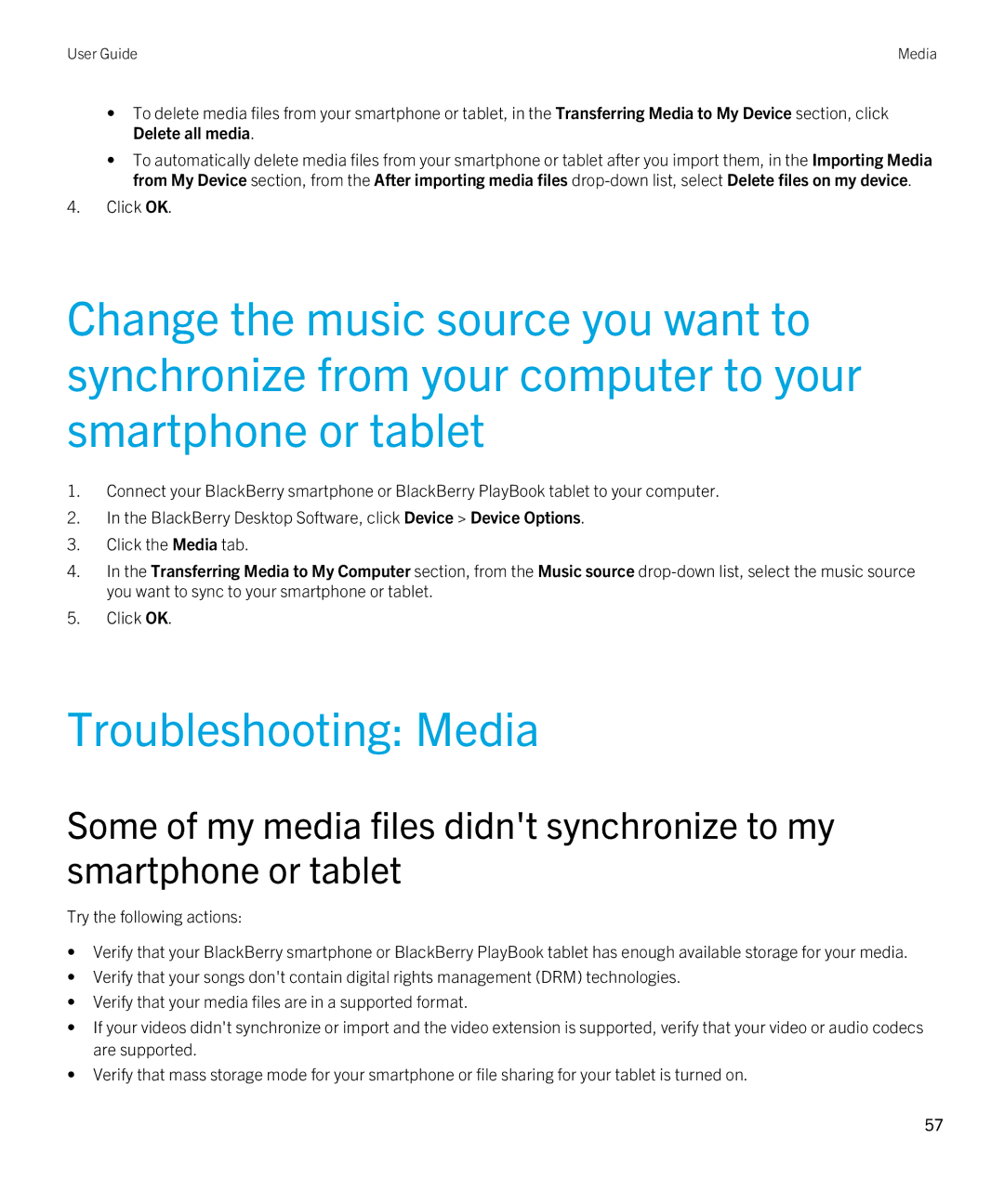 Blackberry 7.1 manual Troubleshooting Media 