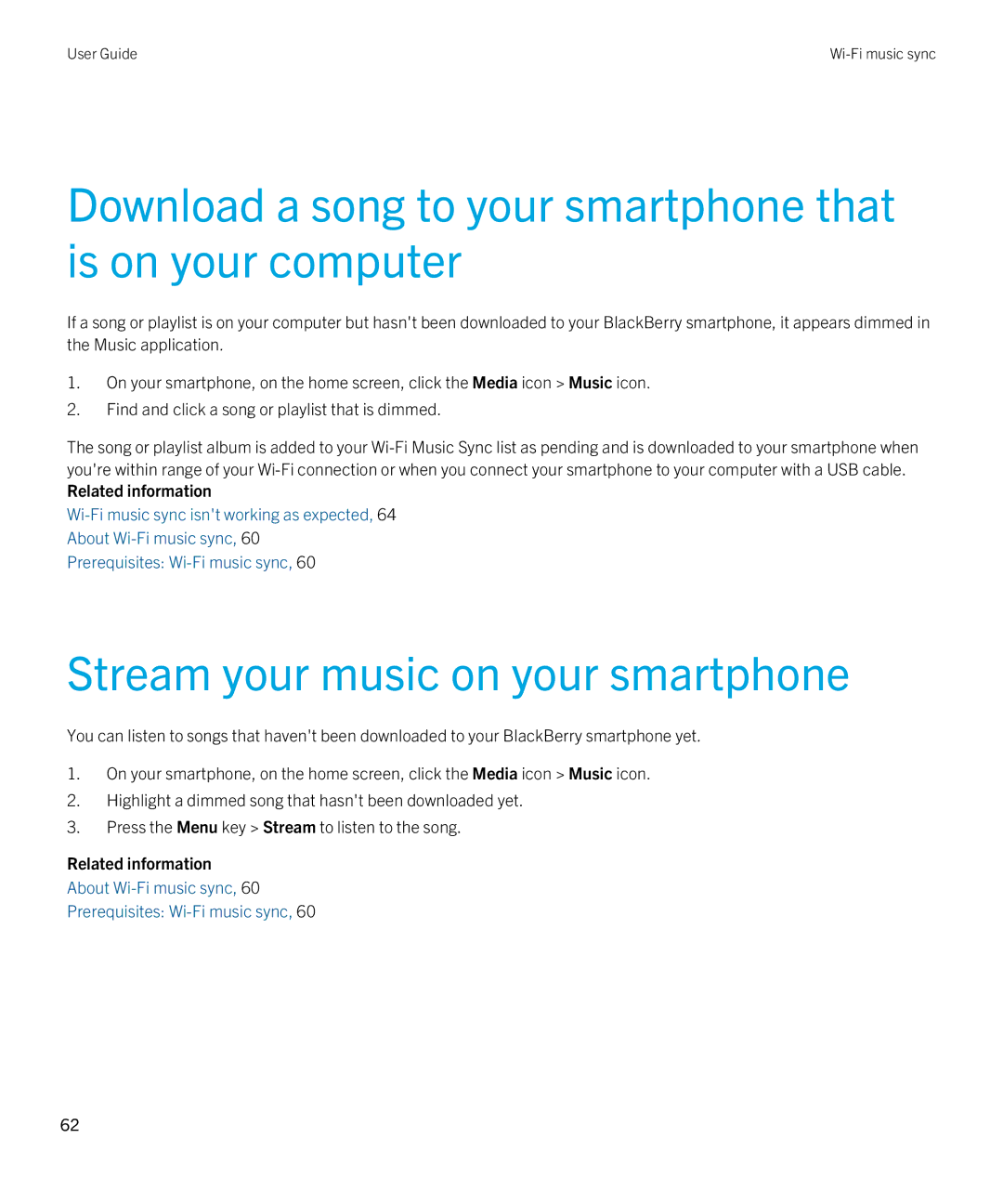 Blackberry 7.1 manual Download a song to your smartphone that is on your computer, Stream your music on your smartphone 