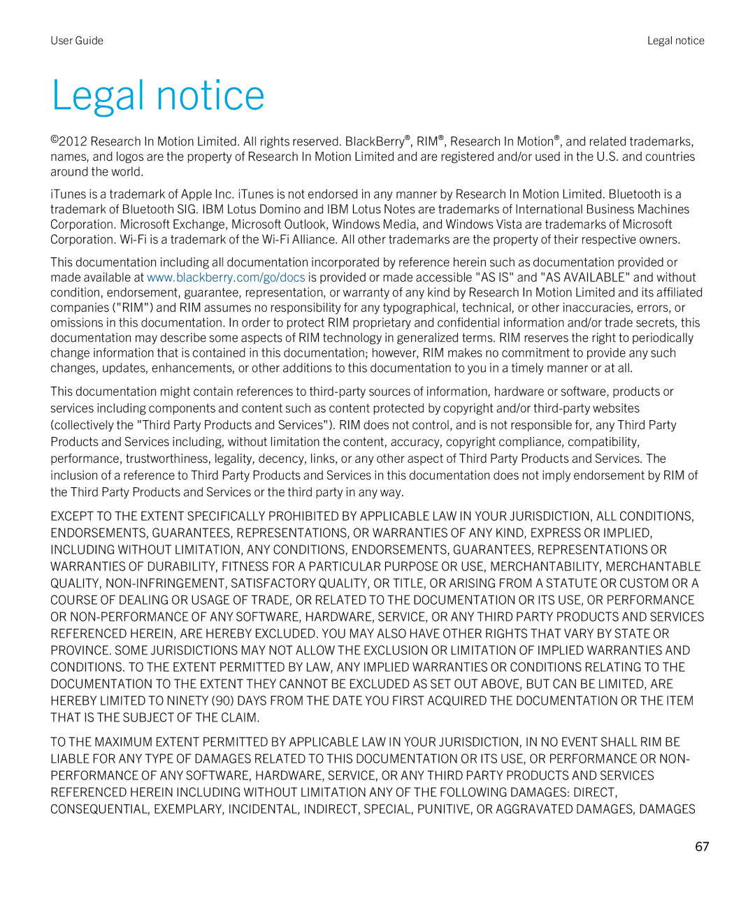 Blackberry 7.1 manual Legal notice 