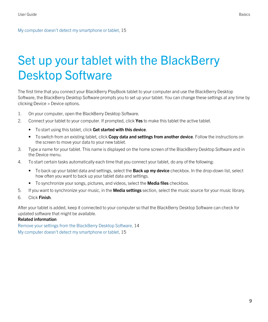 Blackberry 7.1 manual Set up your tablet with the BlackBerry Desktop Software 