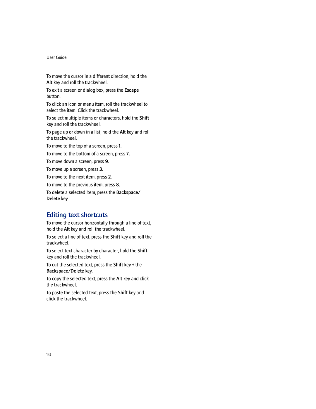Blackberry 7100I manual Editing text shortcuts 