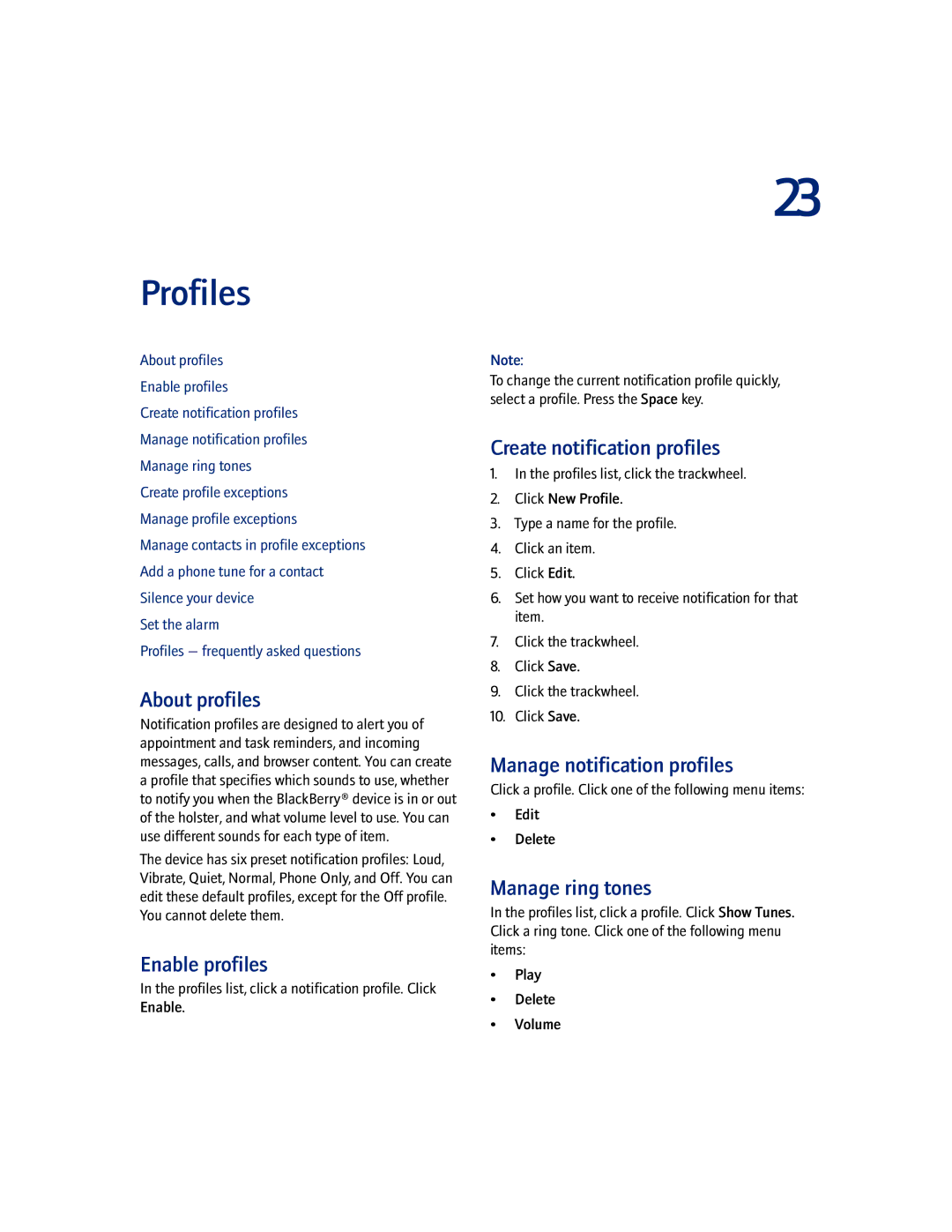 Blackberry 7100I manual Profiles 