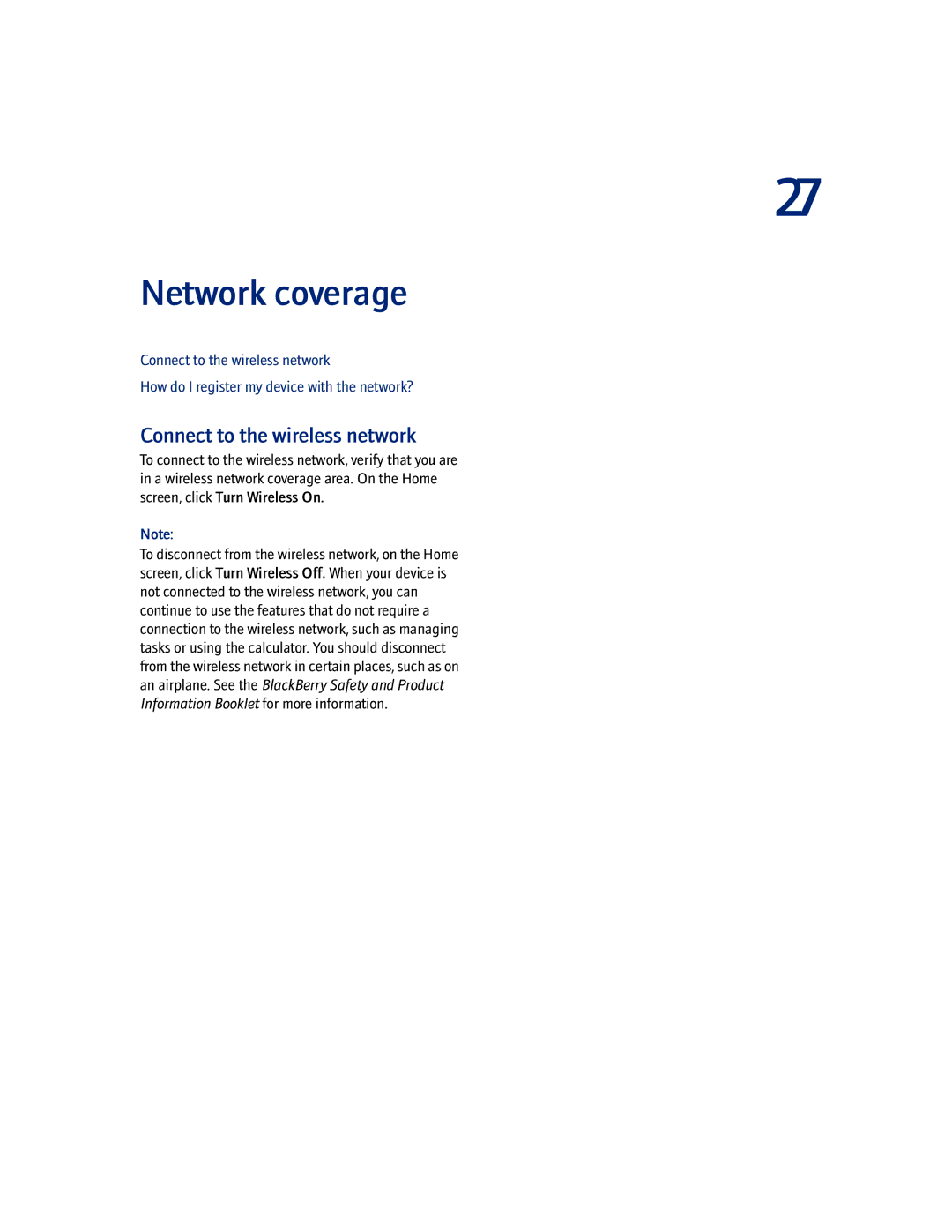 Blackberry 7100I manual Network coverage, Connect to the wireless network 