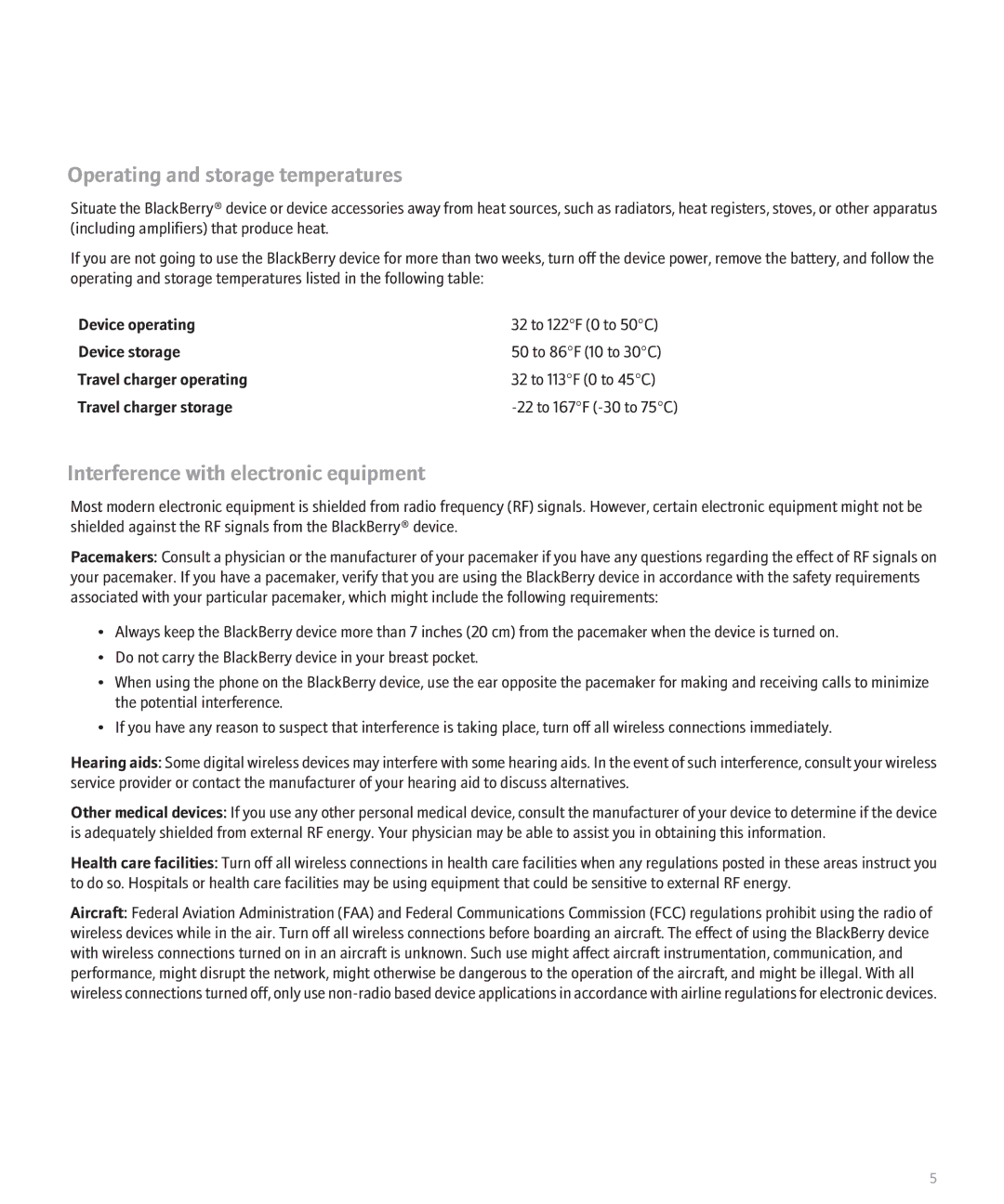 Blackberry 7130g, 7130v manual Operating and storage temperatures, Interference with electronic equipment 