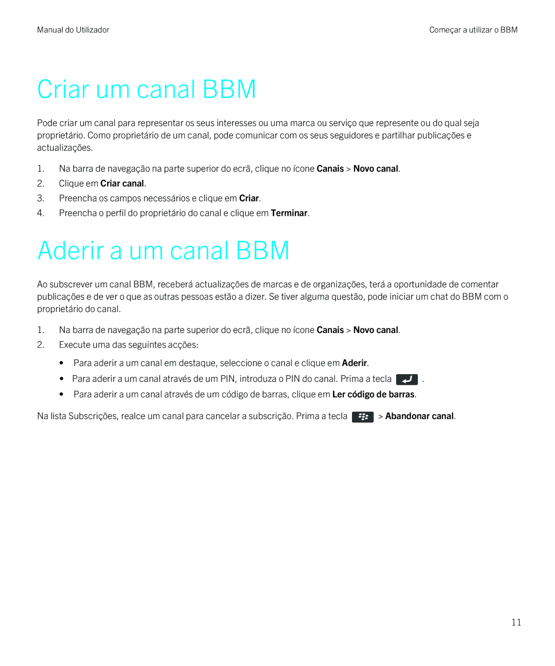 Blackberry 8 manual do utilizador Criar um canal BBM, Aderir a um canal BBM 