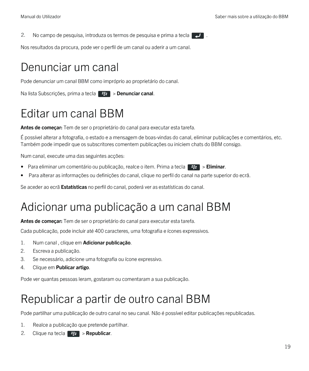 Blackberry 8 Denunciar um canal, Editar um canal BBM, Adicionar uma publicação a um canal BBM, Clique em Publicar artigo 