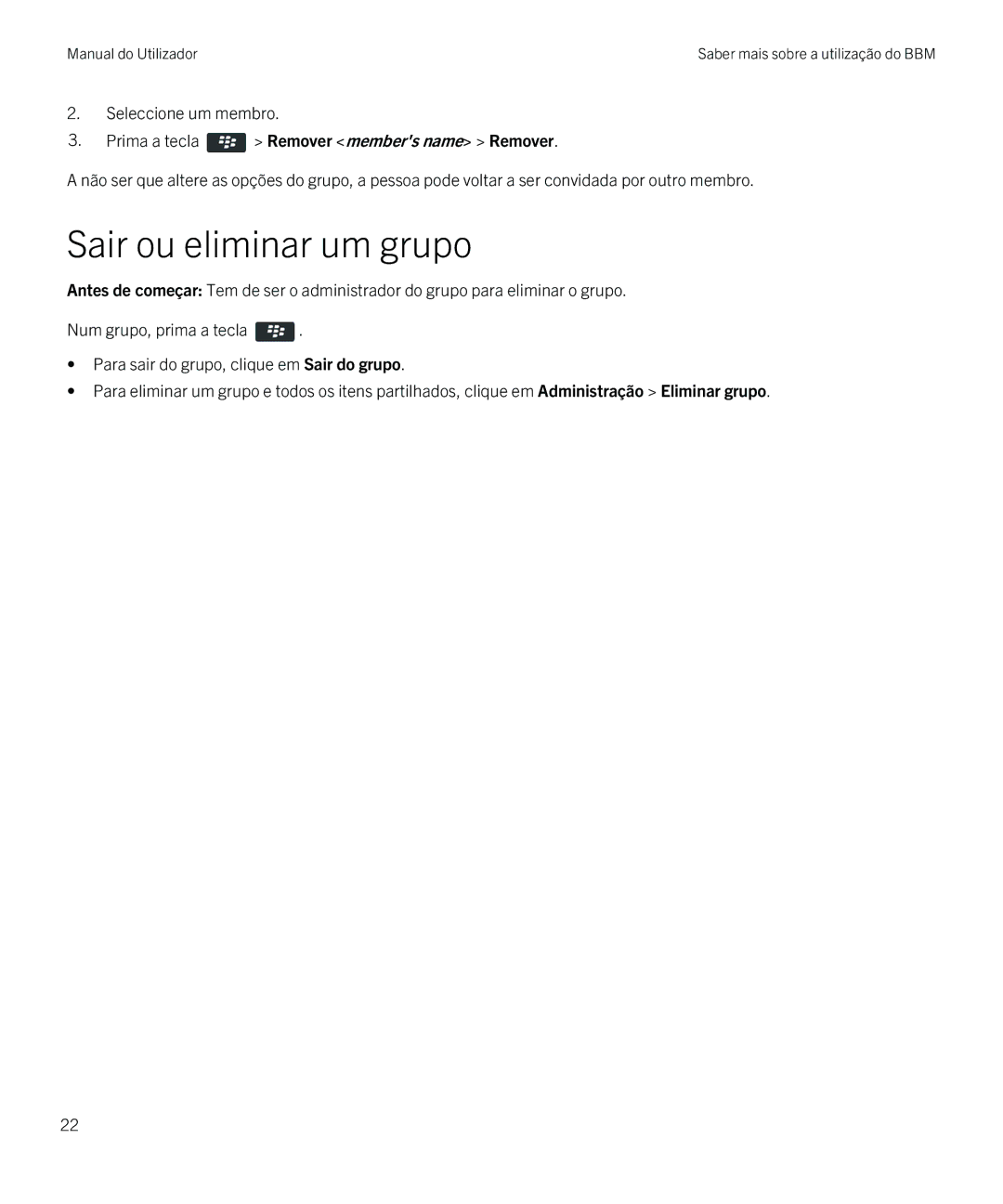 Blackberry 8 manual do utilizador Sair ou eliminar um grupo 