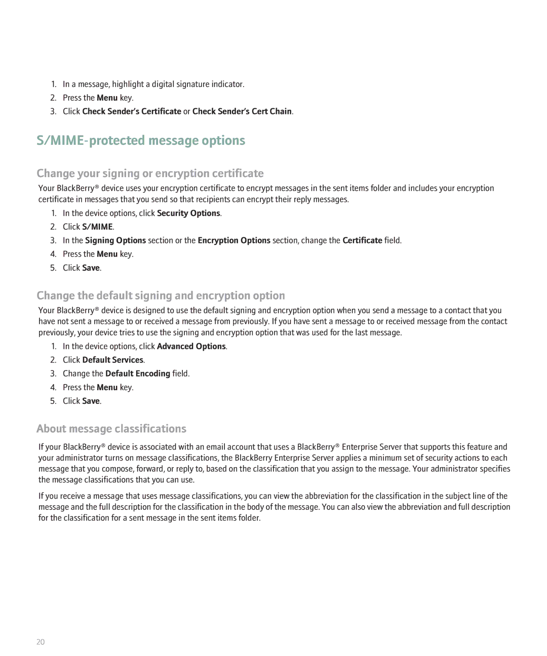 Blackberry 8100 Series manual MIME-protected message options, Change your signing or encryption certificate 