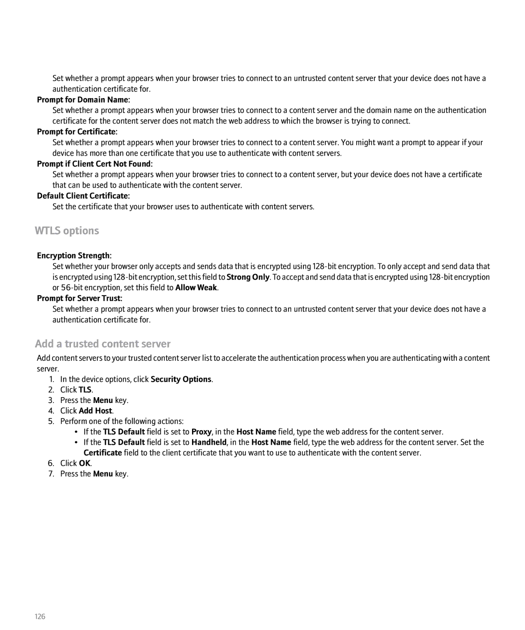 Blackberry 8100 manual Wtls options, Add a trusted content server 