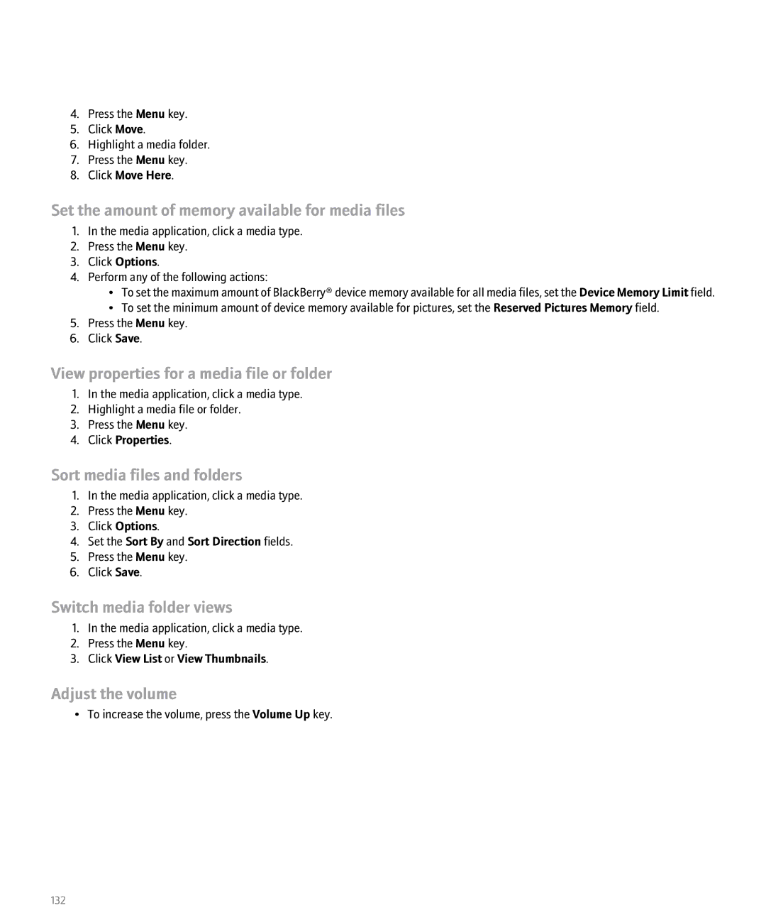Blackberry 8100 manual Set the amount of memory available for media files, View properties for a media file or folder 