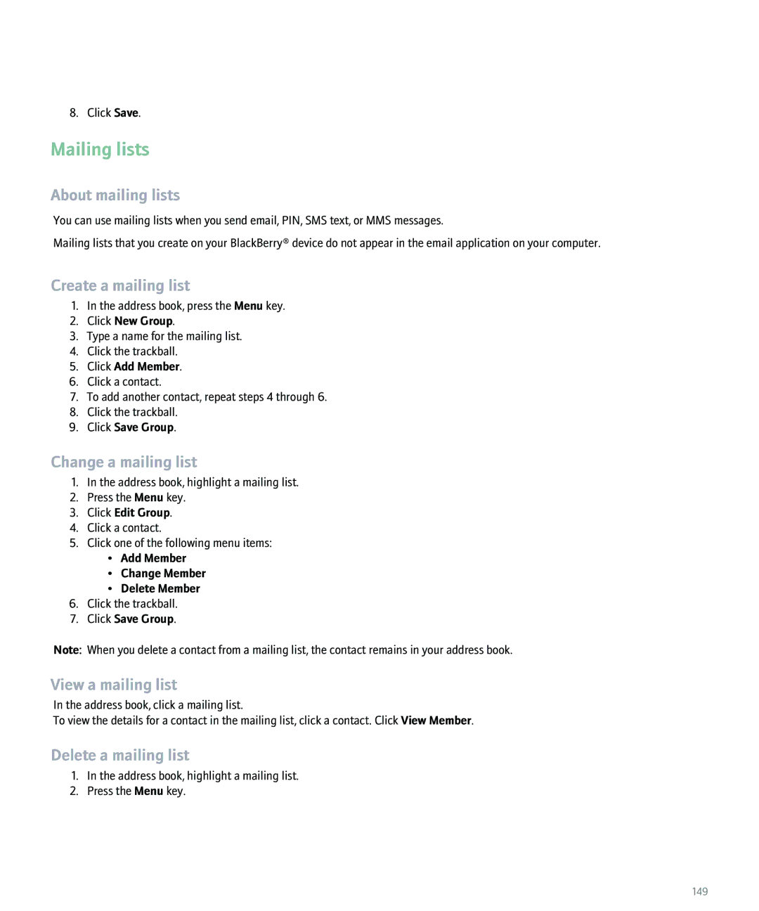 Blackberry 8100 manual Mailing lists 