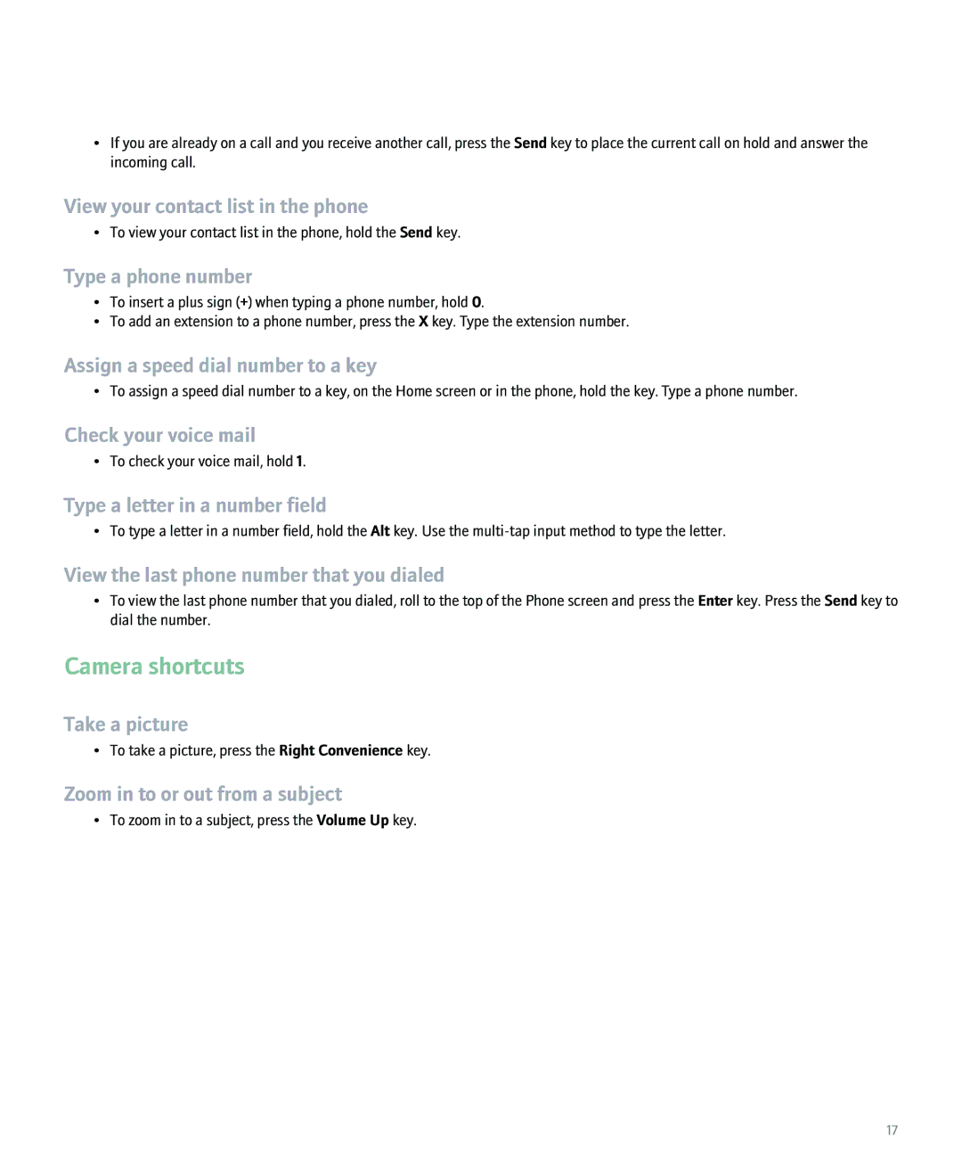 Blackberry 8100 manual Camera shortcuts 