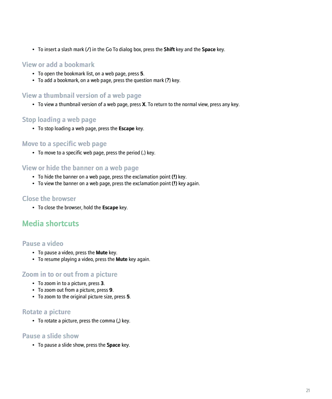 Blackberry 8100 manual Media shortcuts 