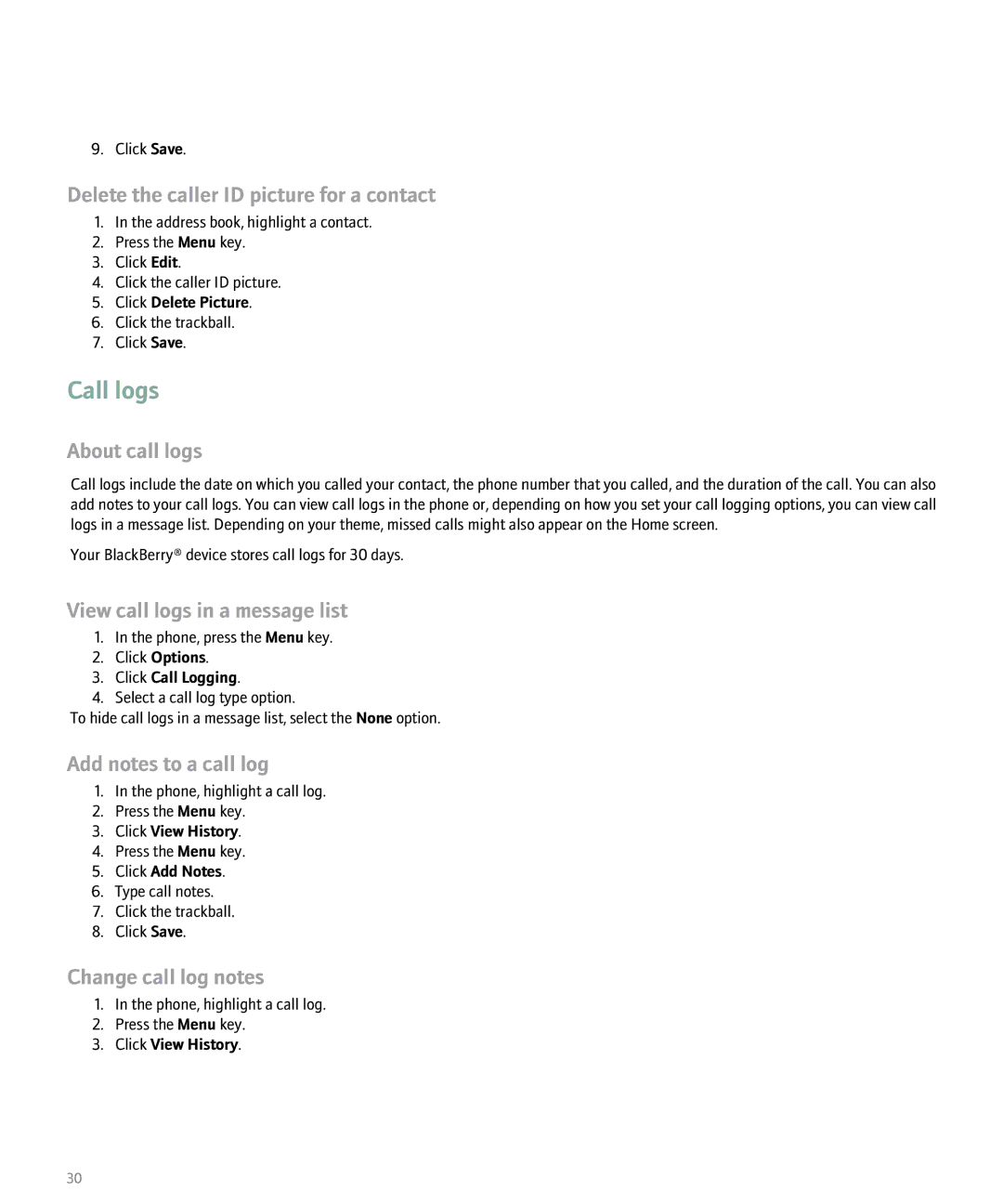 Blackberry 8100 manual Call logs 