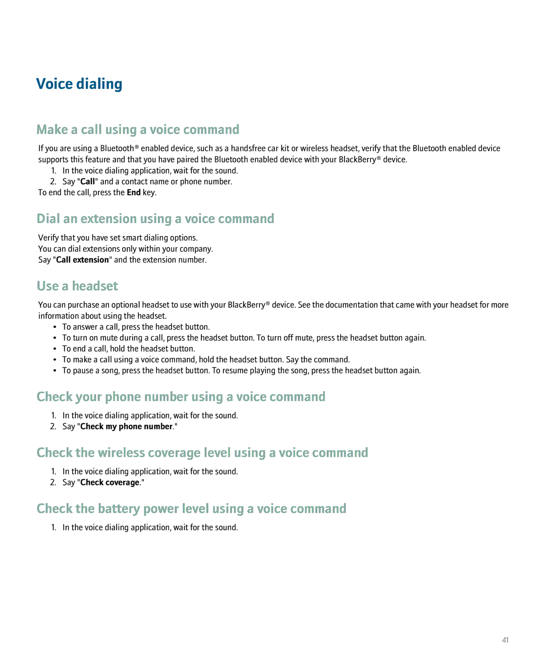 Blackberry 8100 manual Voice dialing 