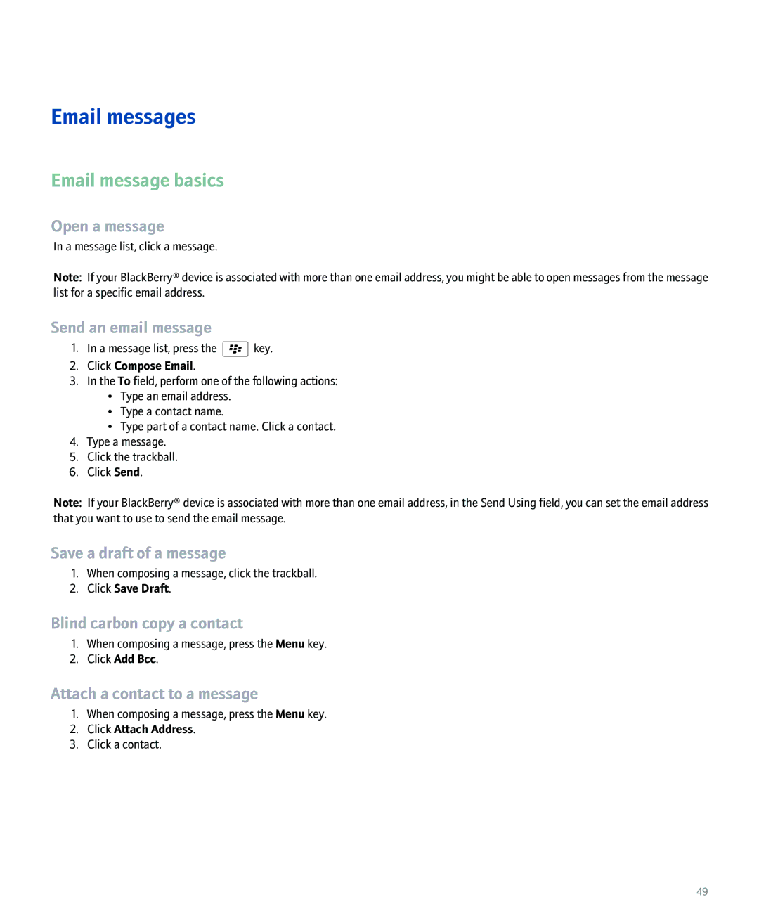 Blackberry 8100 manual Email messages, Email message basics 