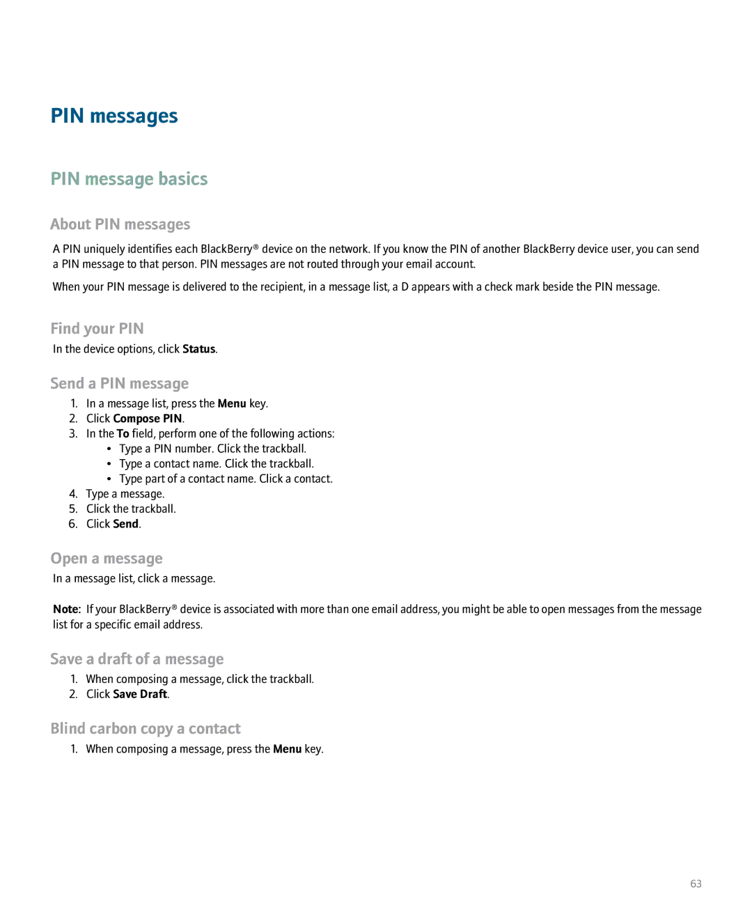 Blackberry 8100 manual PIN message basics, About PIN messages, Find your PIN, Send a PIN message 