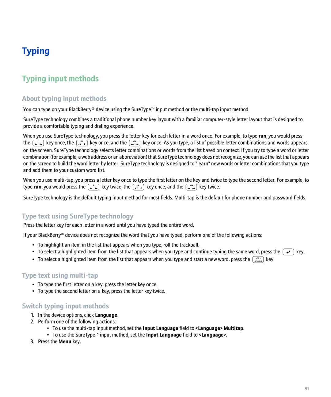 Blackberry 8100 manual Typing input methods 
