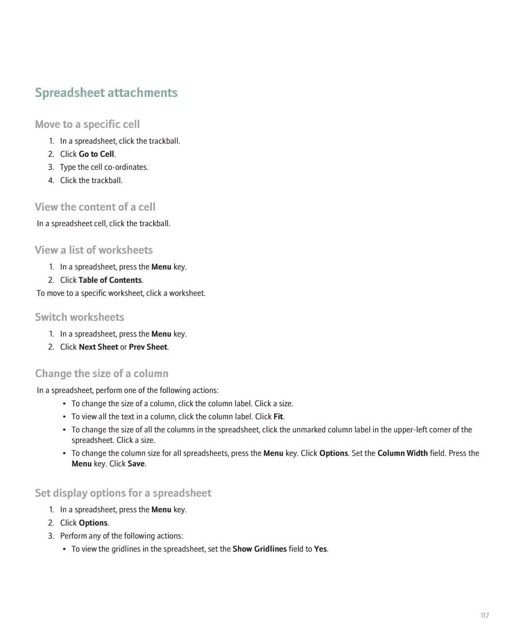 Blackberry 8110 manual Spreadsheet attachments 