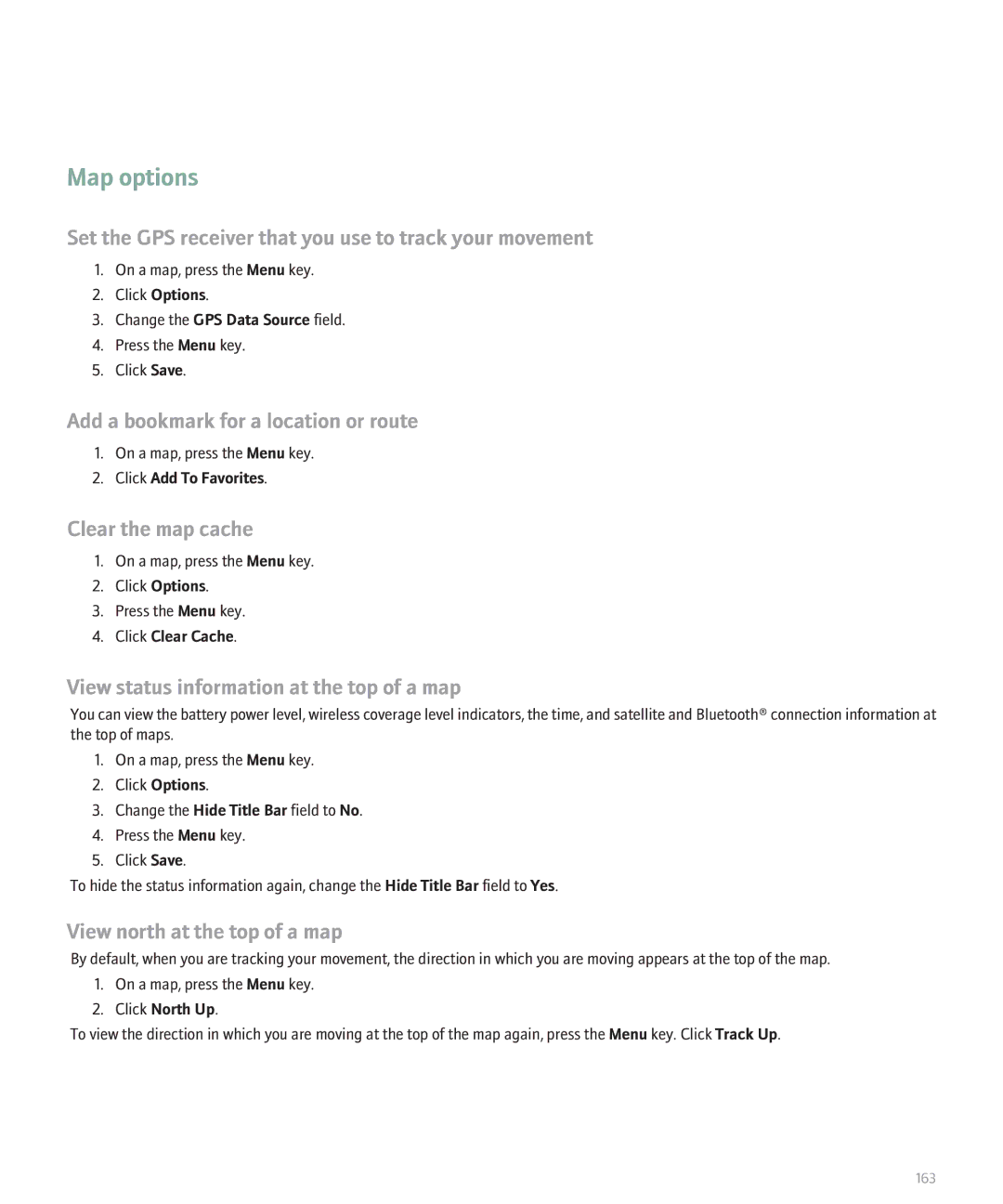 Blackberry 8110 manual Map options 