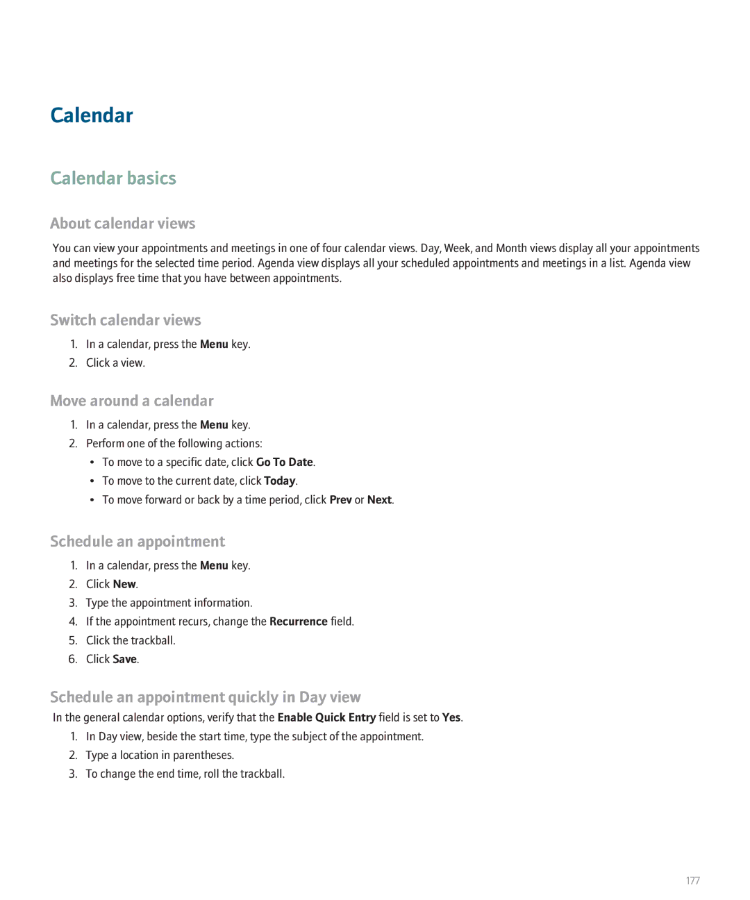 Blackberry 8110 manual Calendar basics 