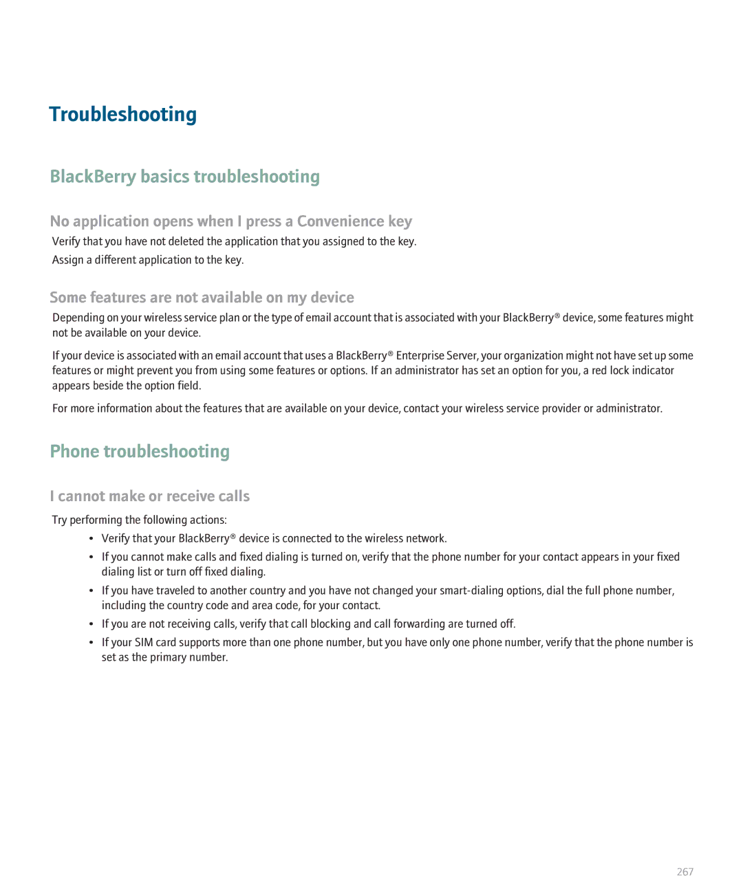 Blackberry 8110 manual Troubleshooting, BlackBerry basics troubleshooting 