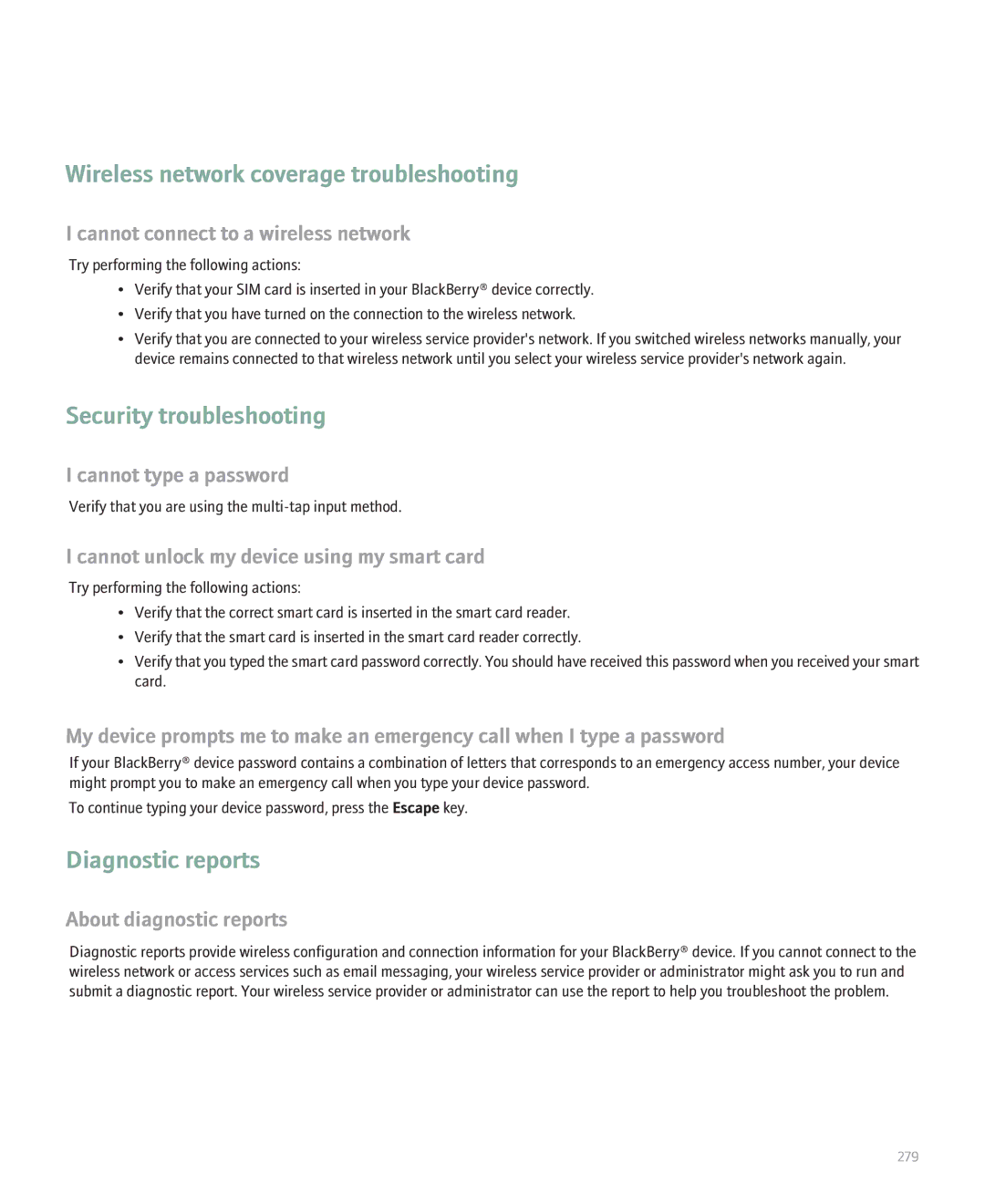 Blackberry 8110 manual Diagnostic reports, About diagnostic reports 