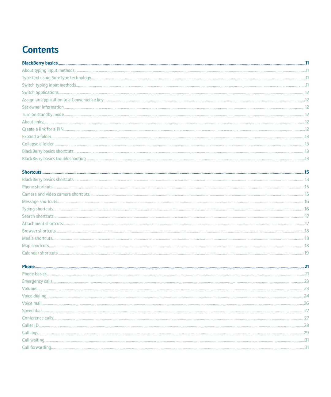 Blackberry 8110 manual Contents 