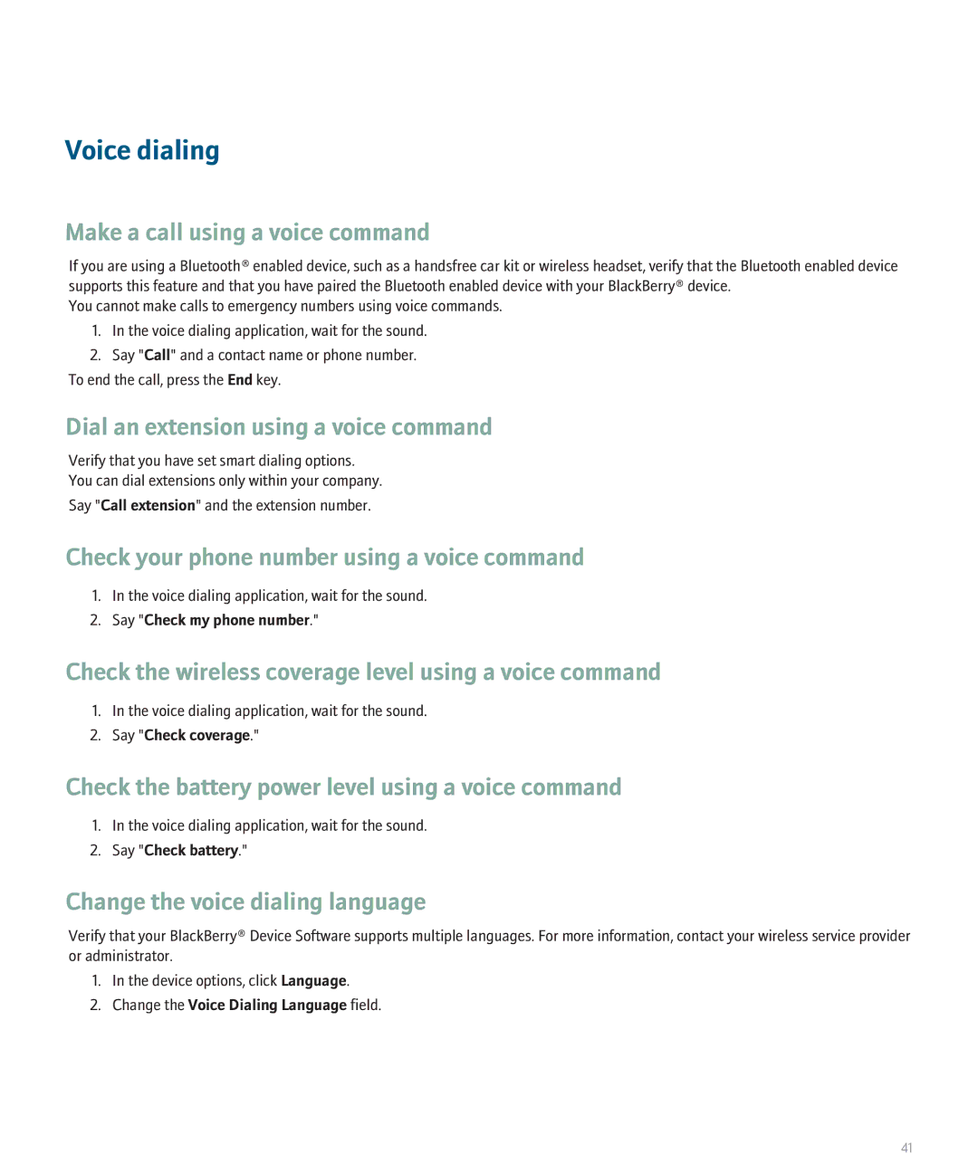 Blackberry 8110 manual Voice dialing 