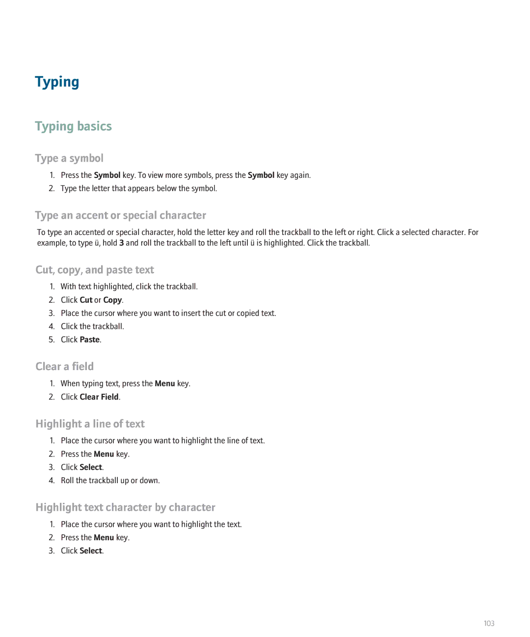 Blackberry 8120 manual Typing basics 