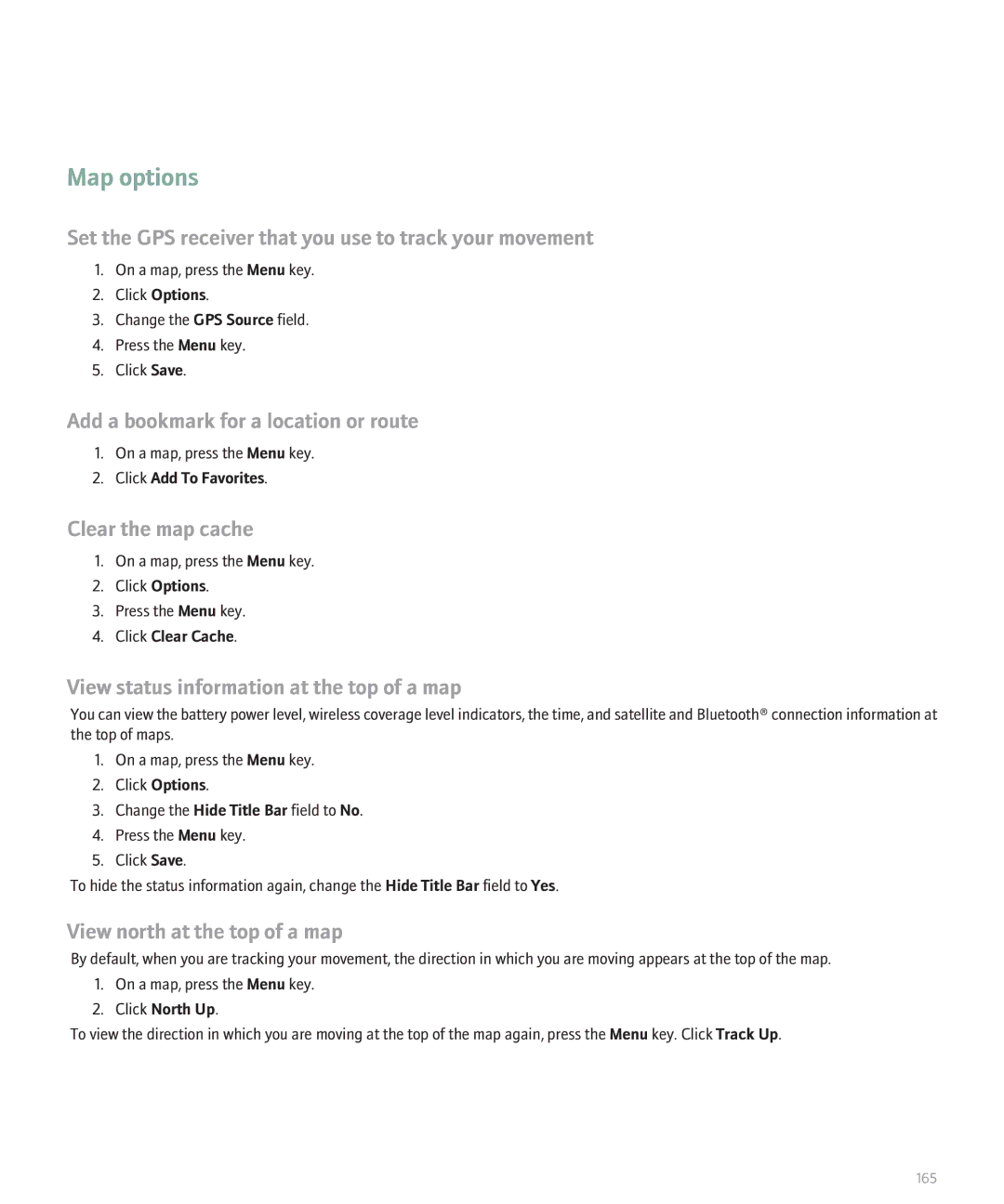 Blackberry 8120 manual Map options 