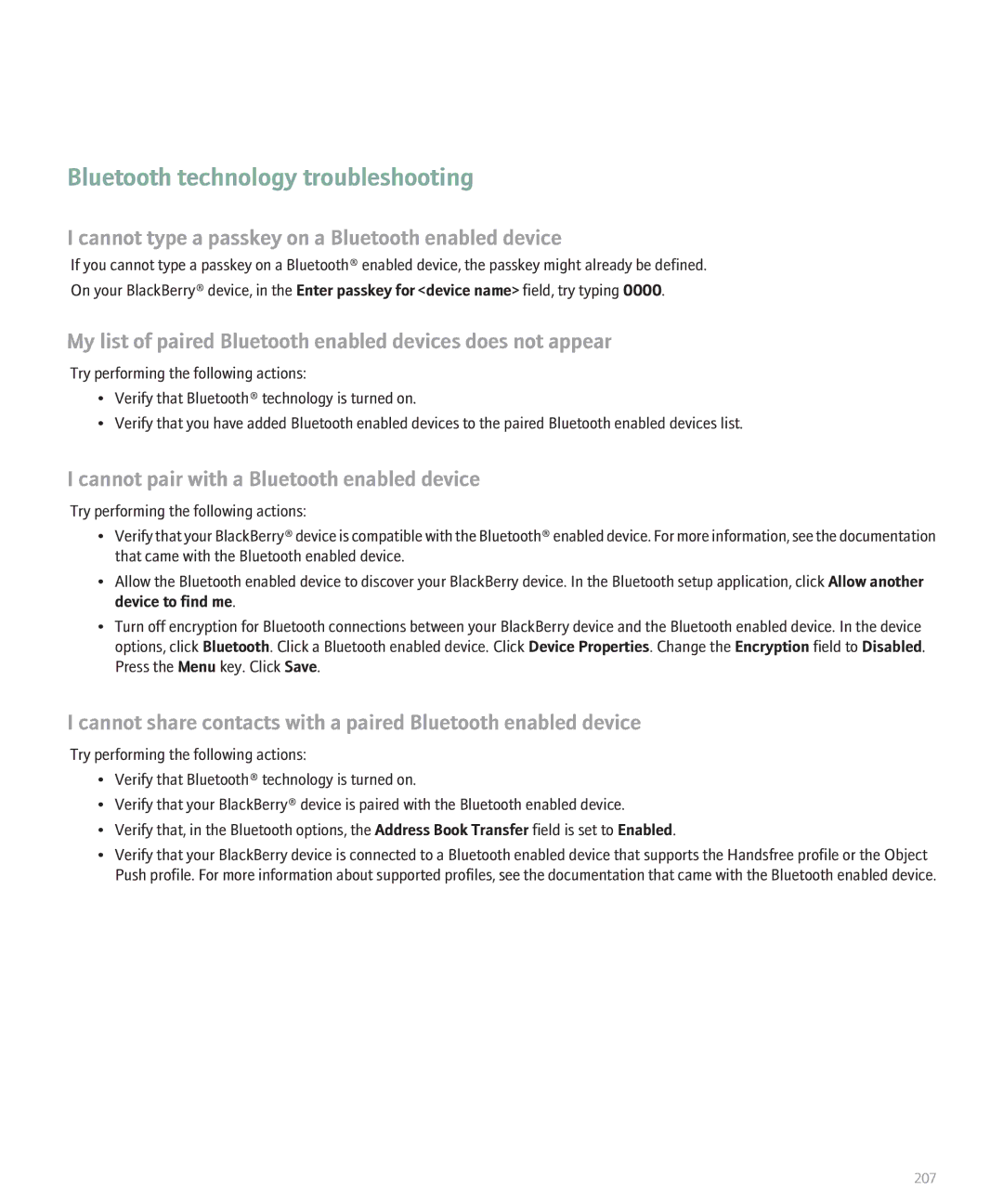 Blackberry 8120 manual Bluetooth technology troubleshooting, Cannot type a passkey on a Bluetooth enabled device 