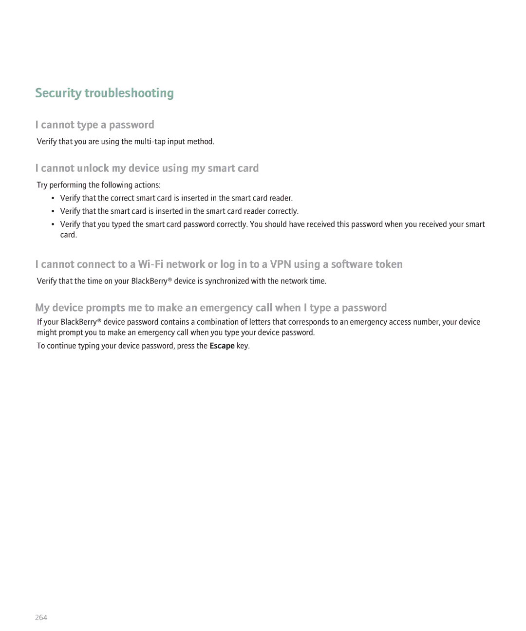 Blackberry 8120 manual Security troubleshooting, Cannot unlock my device using my smart card 