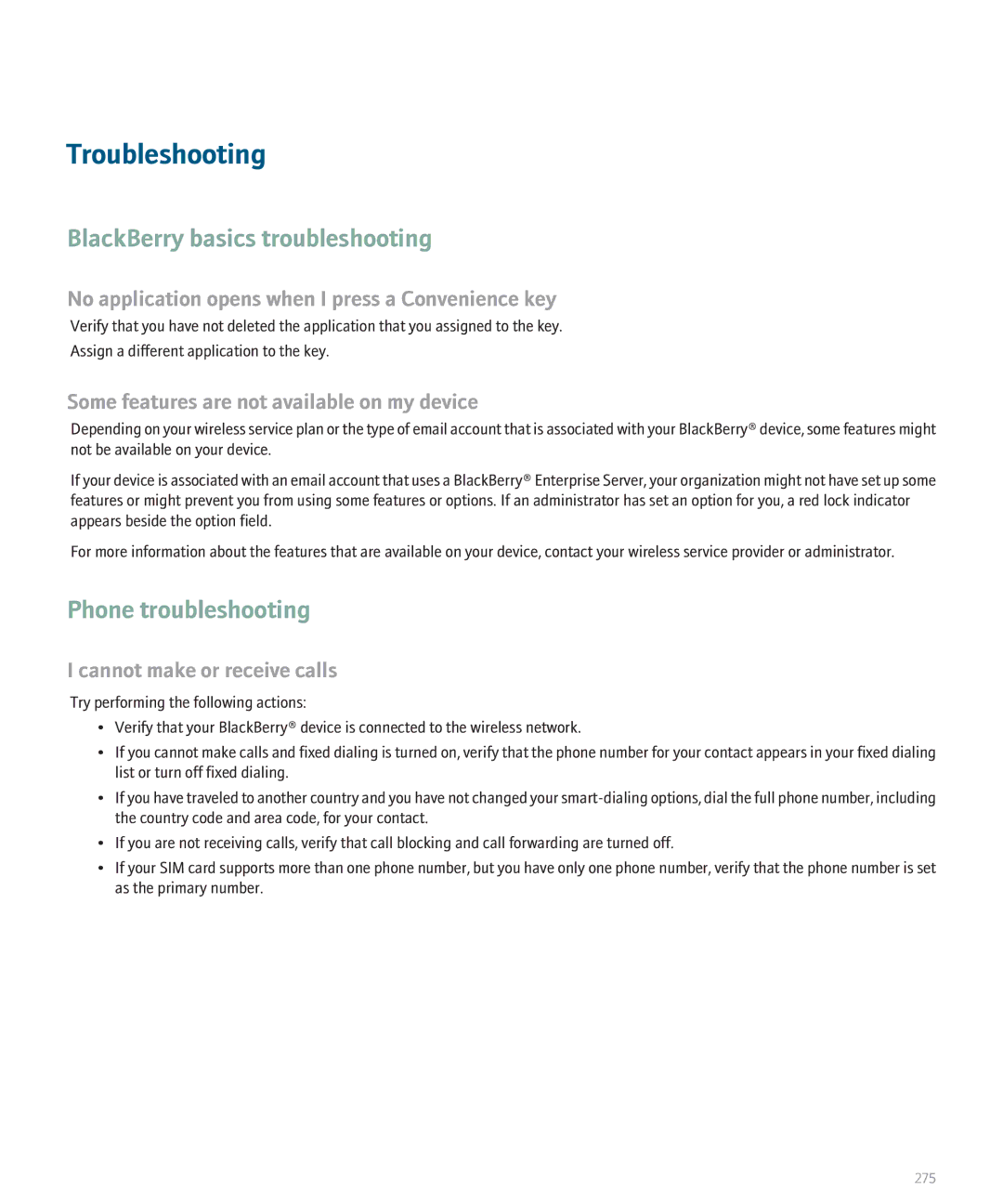 Blackberry 8120 manual Troubleshooting, BlackBerry basics troubleshooting 