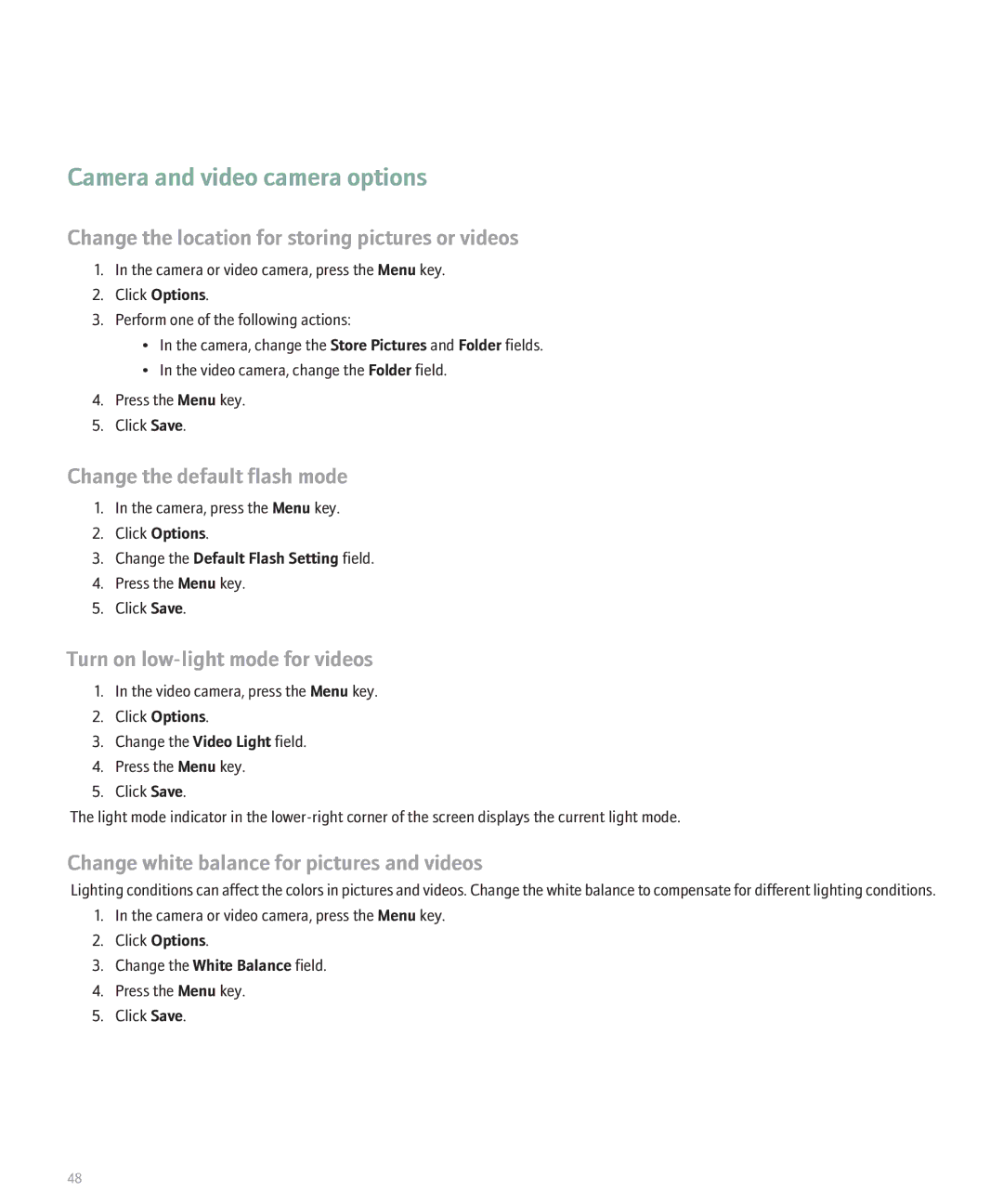 Blackberry 8120 manual Camera and video camera options, Change the location for storing pictures or videos 