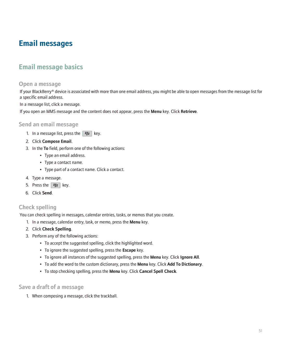 Blackberry 8120 manual Email messages, Email message basics 