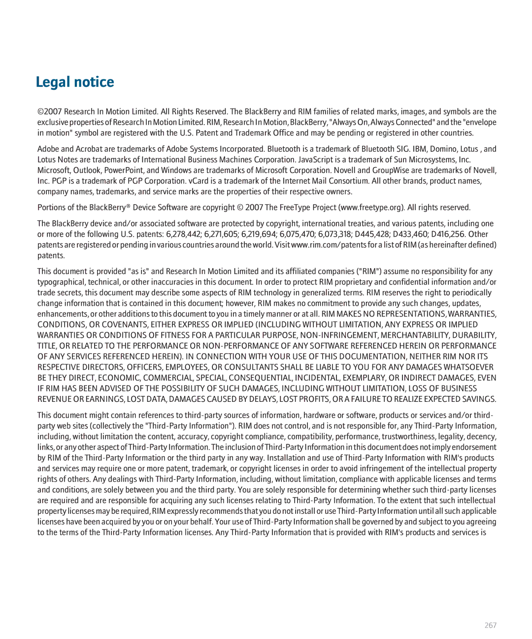 Blackberry 8130 manual Legal notice 